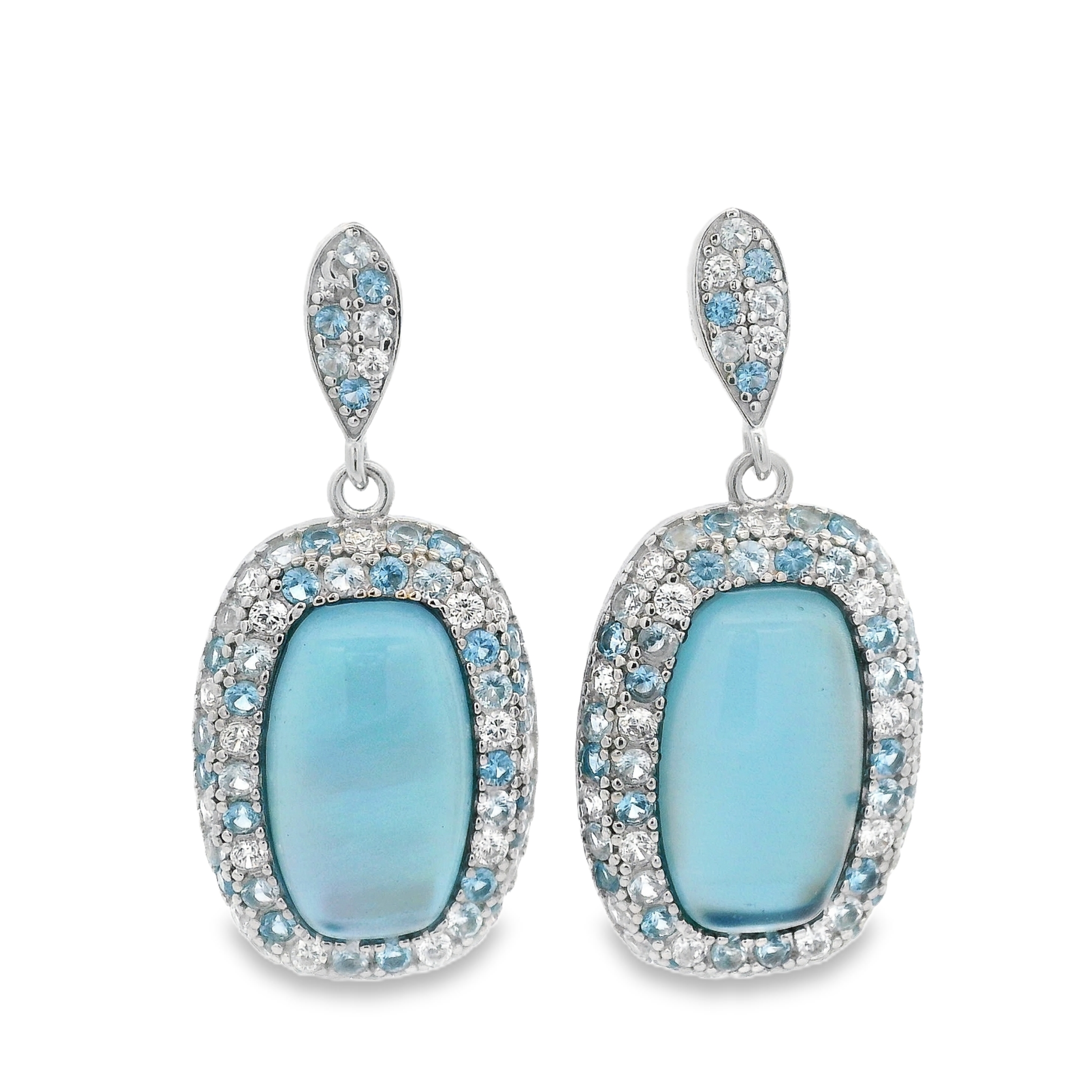 925SL HALO SQUARE EARRINGS CZ BLUE