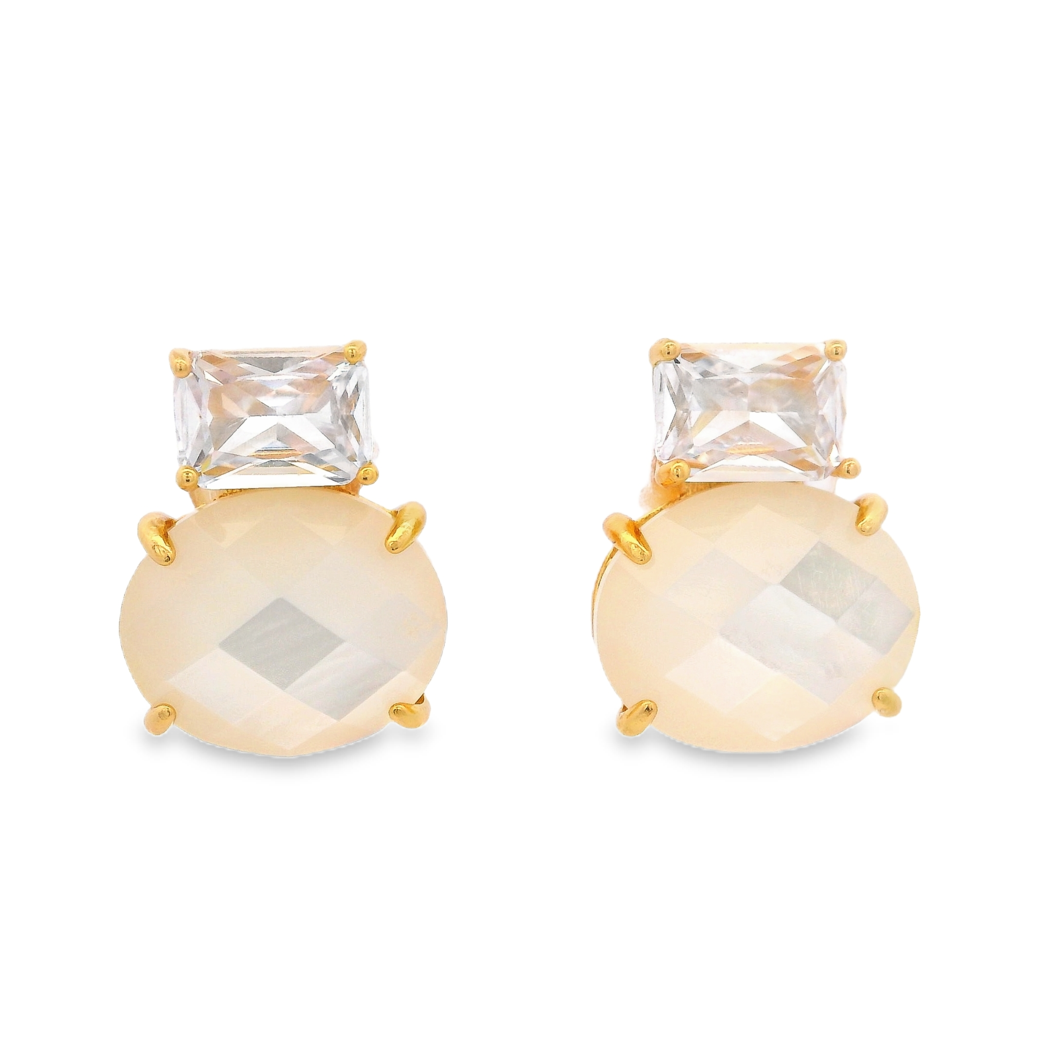 925YG SQUARE AND ROUND EARRINGS MOP & CZ