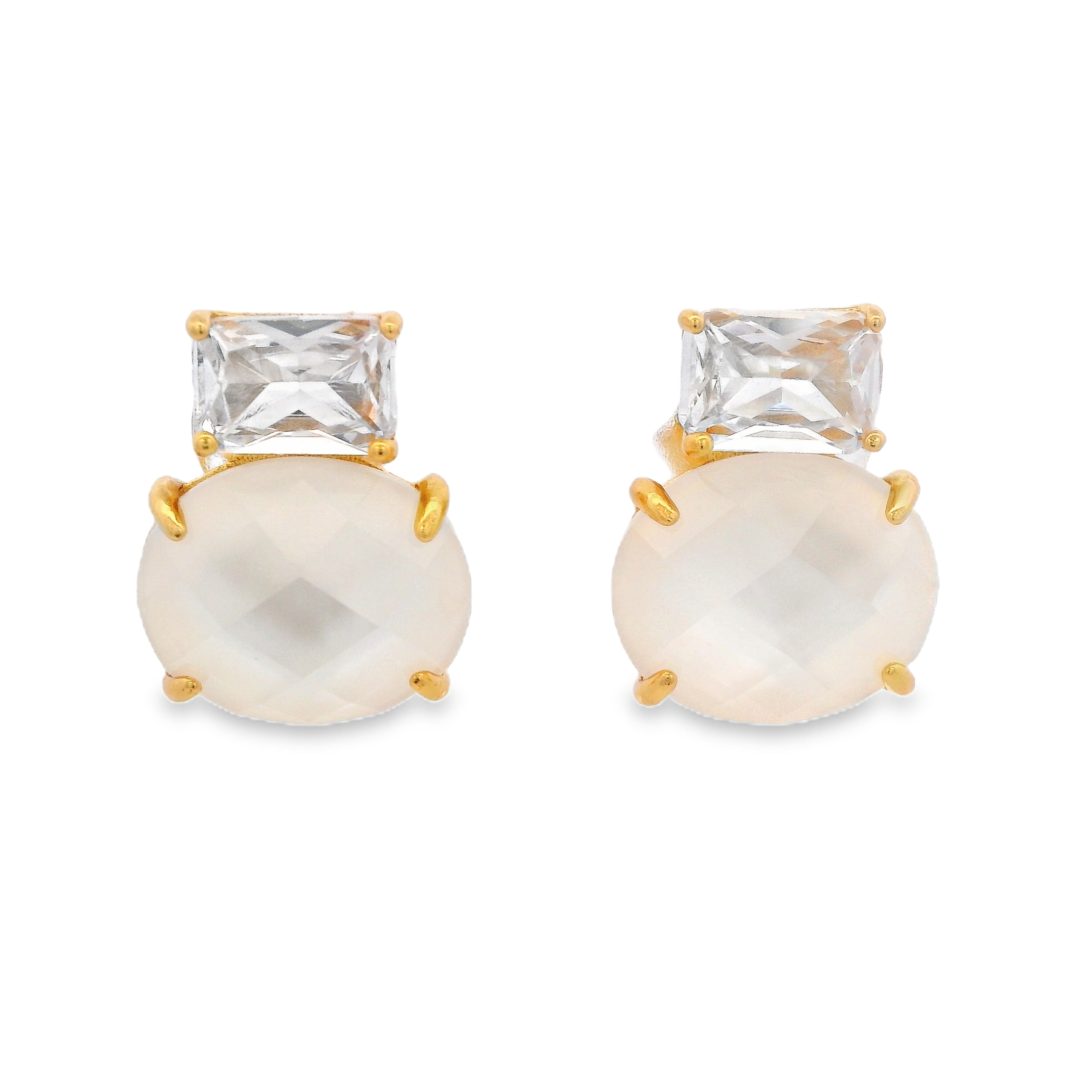 925YG SQUARE AND ROUND EARRINGS MOP & CZ