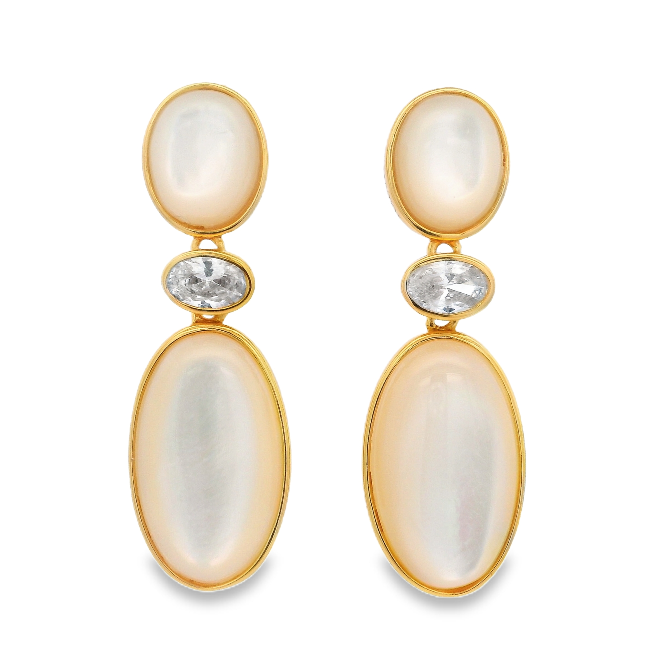 925YG DROP TRIPLE SHAPE EARRINGS MOP & CZ