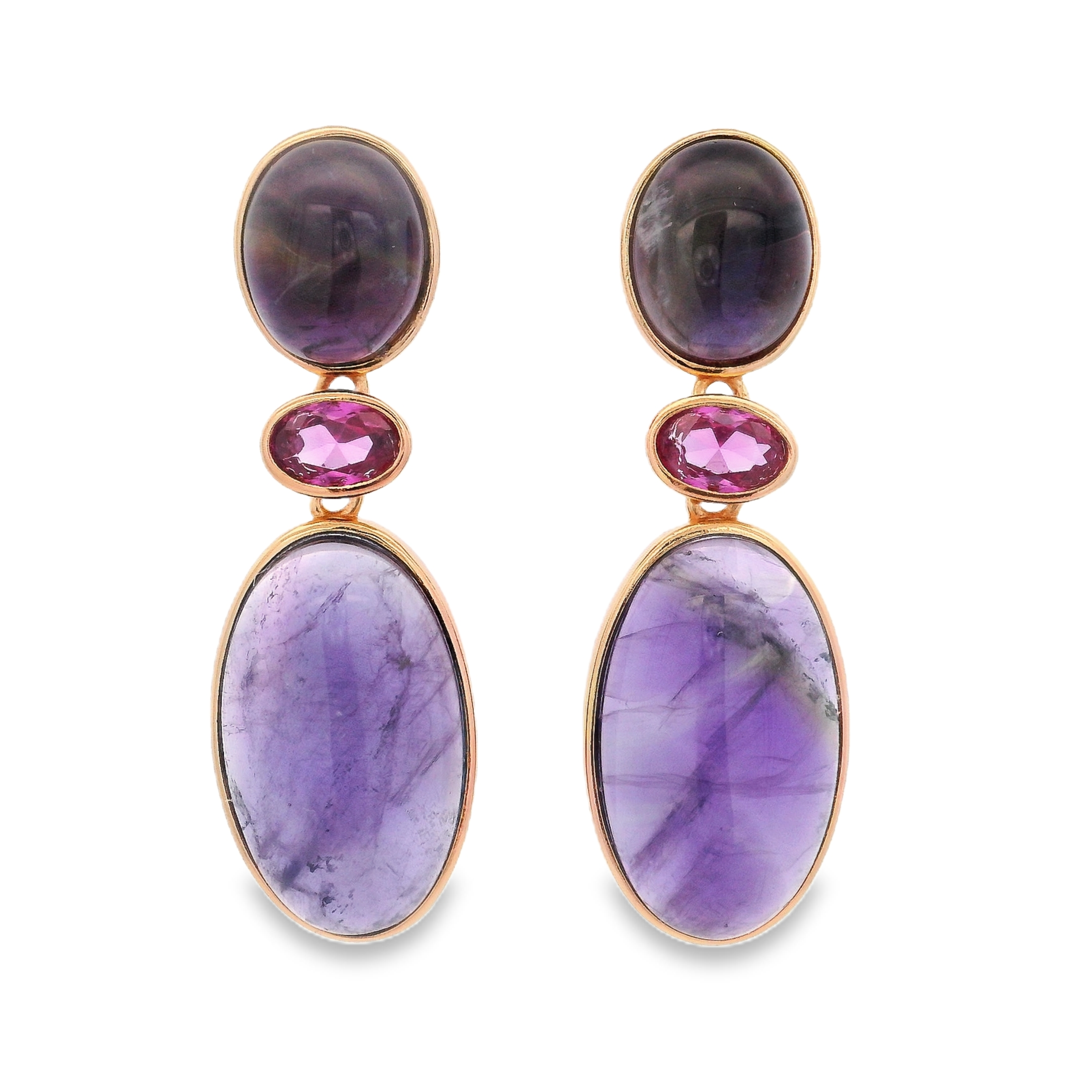 925RG DROP TRIPLE SHAPE EARRINGS AMETHYST & CZ