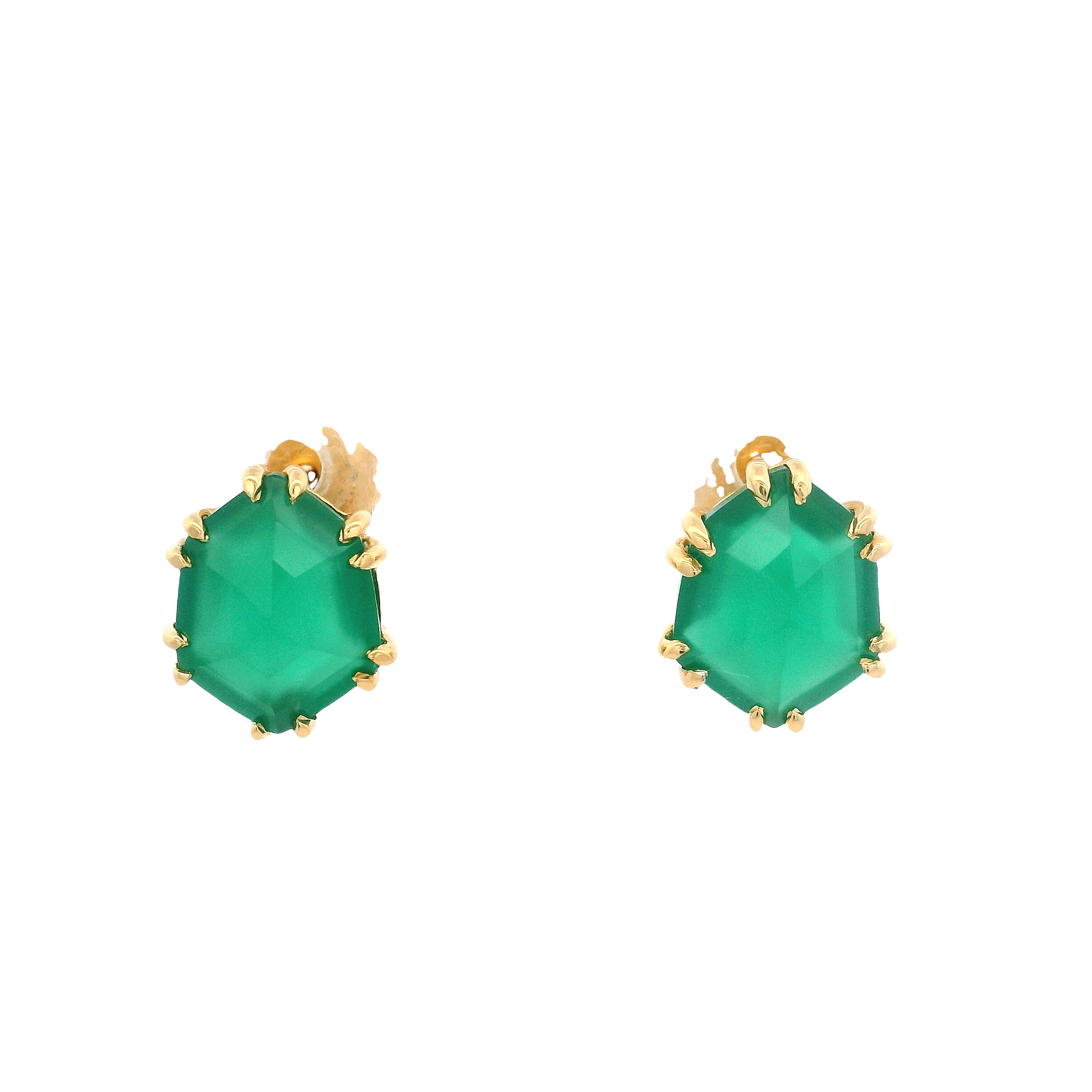 925YG HEXAGONAL ONYX GREEN EARRINGS