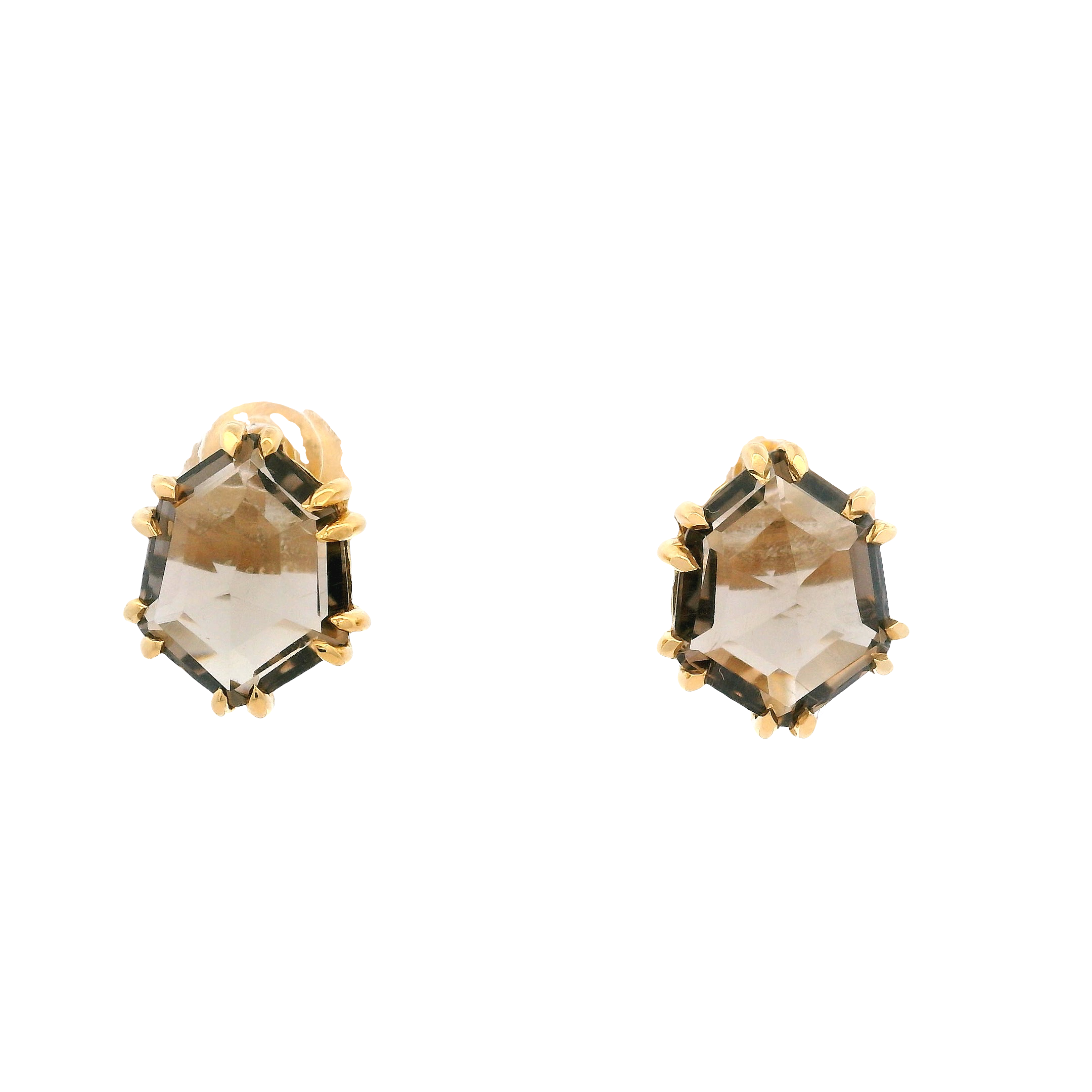 925YG HEXAGONAL SMOKY QUARTZ LIGHT EARRINGS