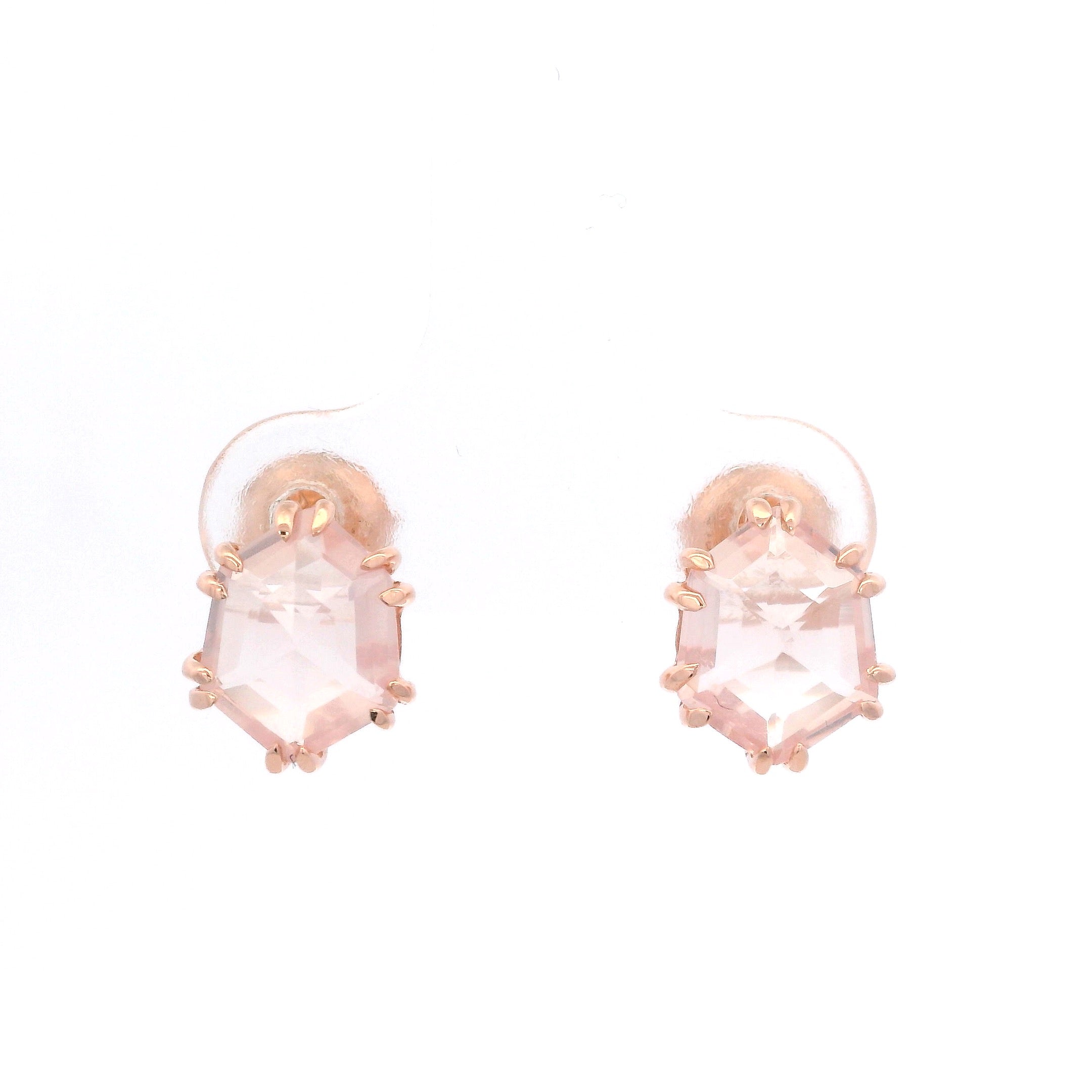 925RG HEXAGONAL ROSE QUARTZ EARRINGS
