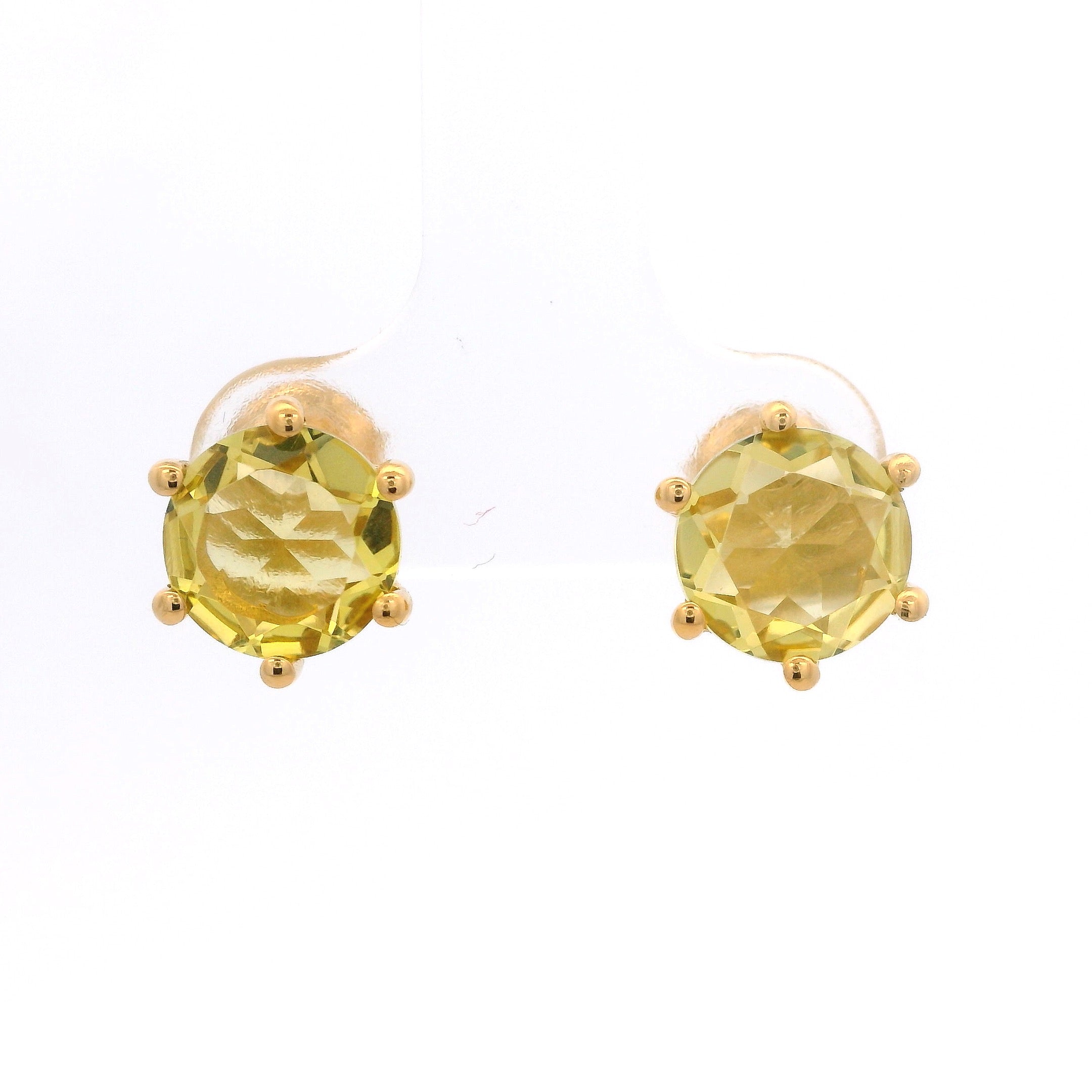 925YG ROUND LEMON QUARTZ SOLITARY EARRINGS