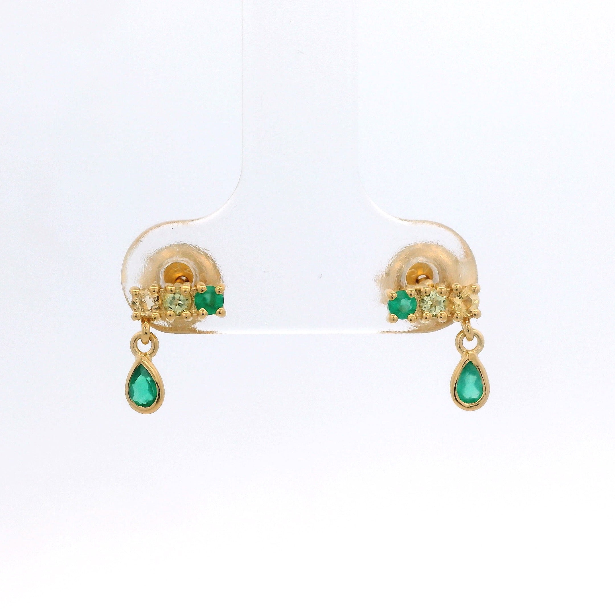 925YG BAR 3 STONE WITH DROP ONYX GREEN EARRINGS
