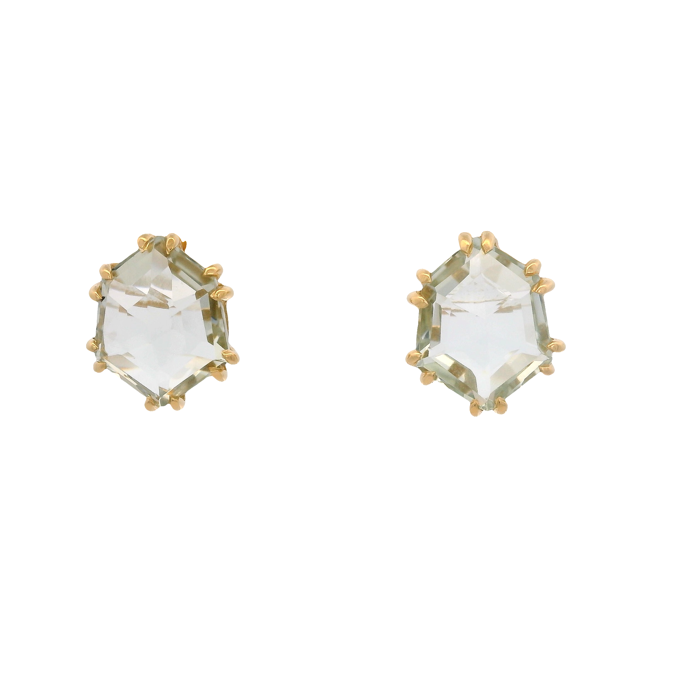 925YG HEXAGONAL AMETHYST GREEN EARRINGS