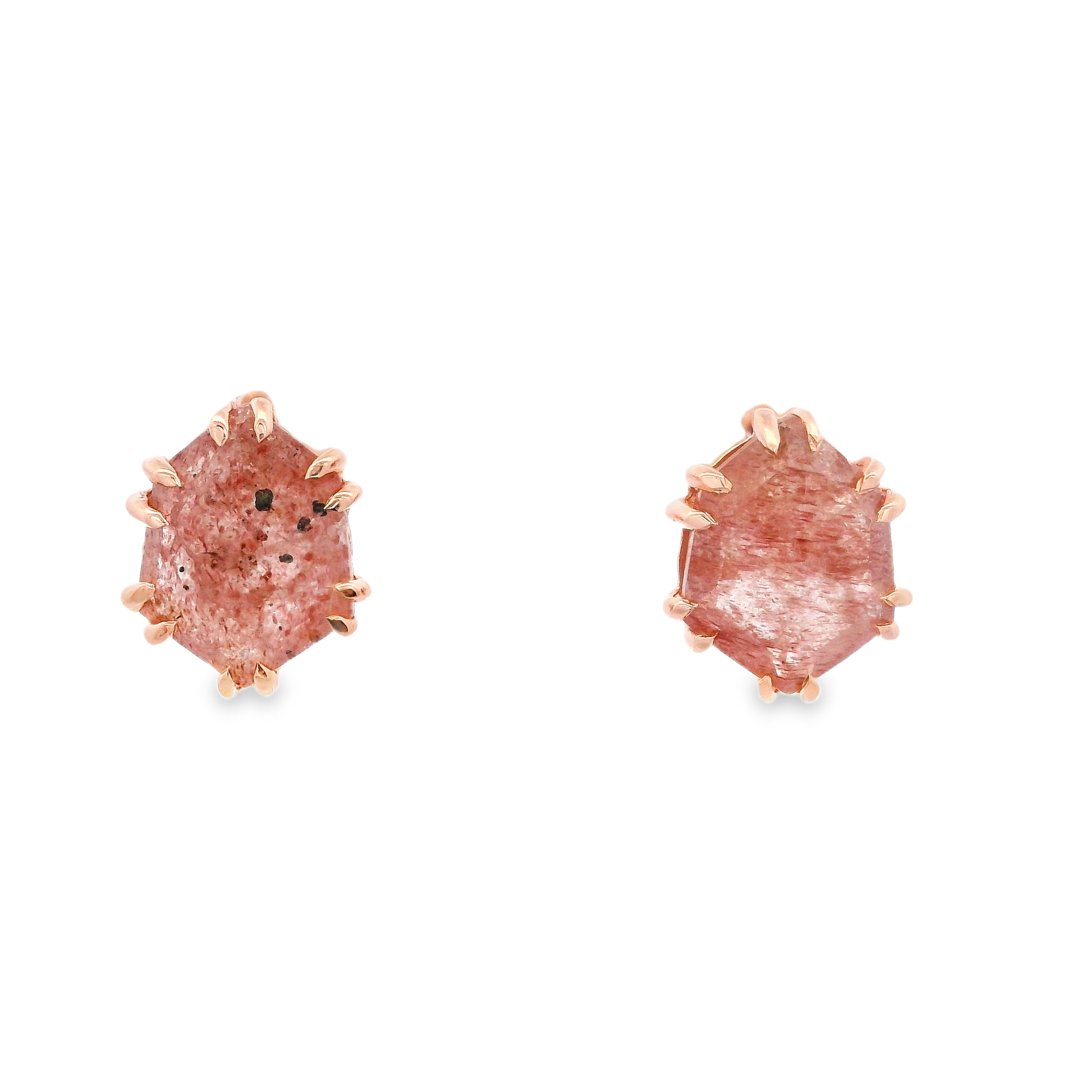 925RG HEXAGONAL STRAWBERRY PINK QUARTZ EARRINGS