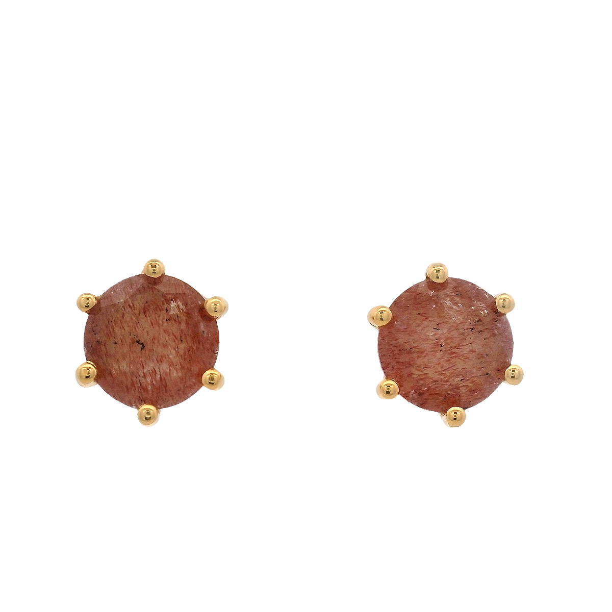 925YG ROUND STRAWBERRY PINK QUARTZ SOLITARY EARRINGS