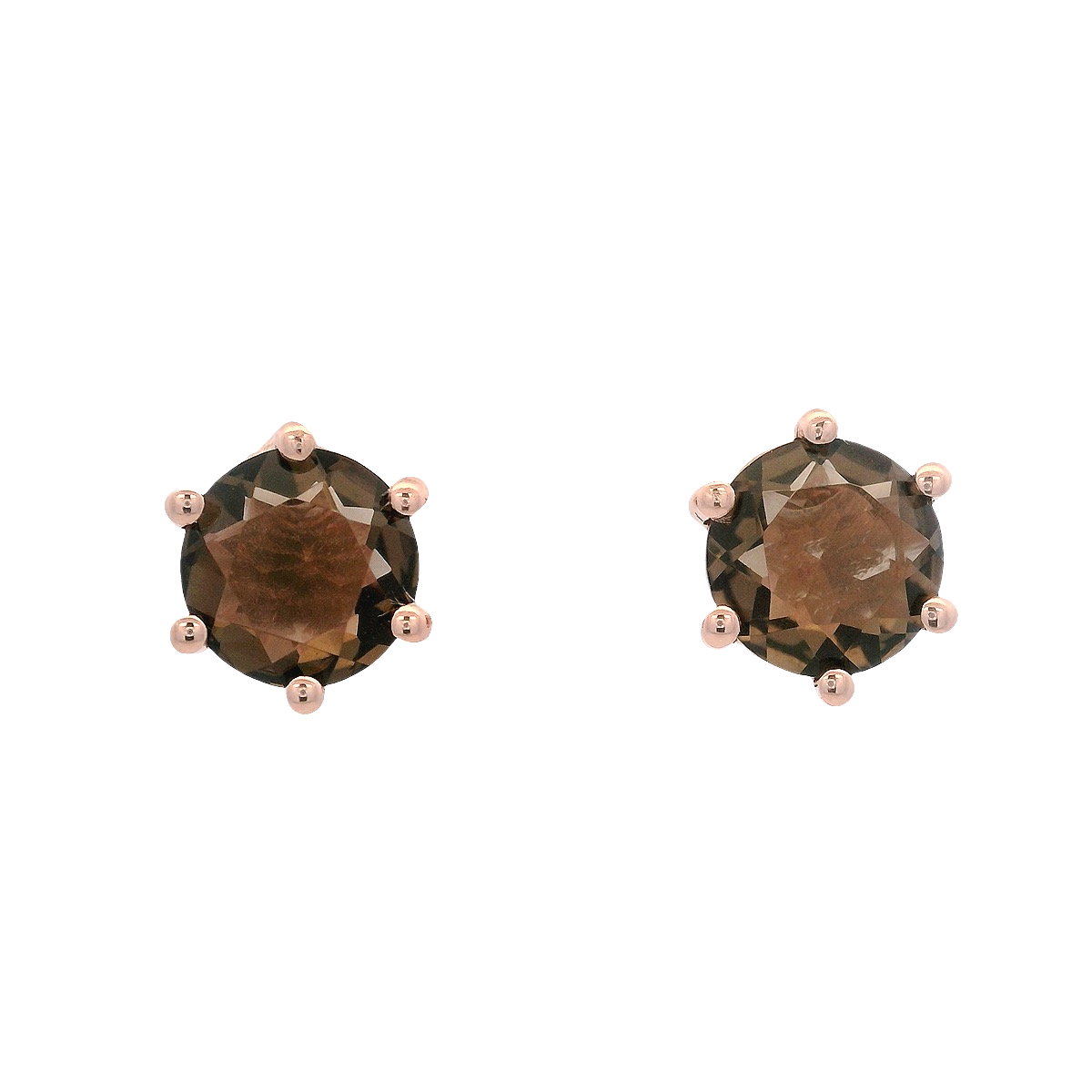 925RG ROUND SMOKY QUARTZ SOLITARY EARRINGS