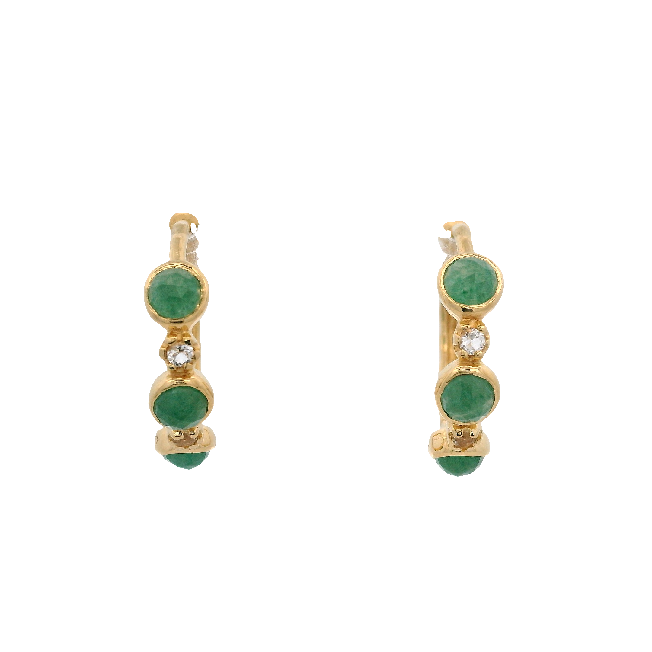 925YG 3 STONE AVENTURINE GREEN AND TOPAZ WHITE EARRINGS