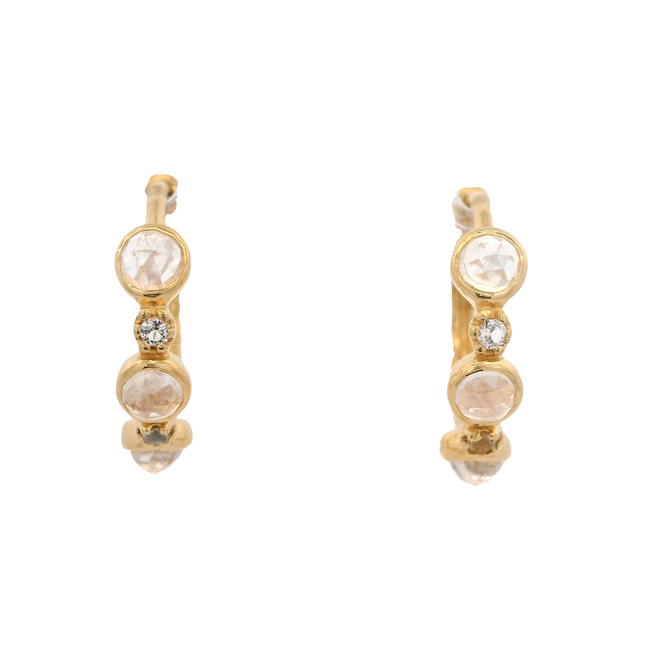 925YG 3 STONE MOOSTONE AND TOPAZ WHITE EARRINGS