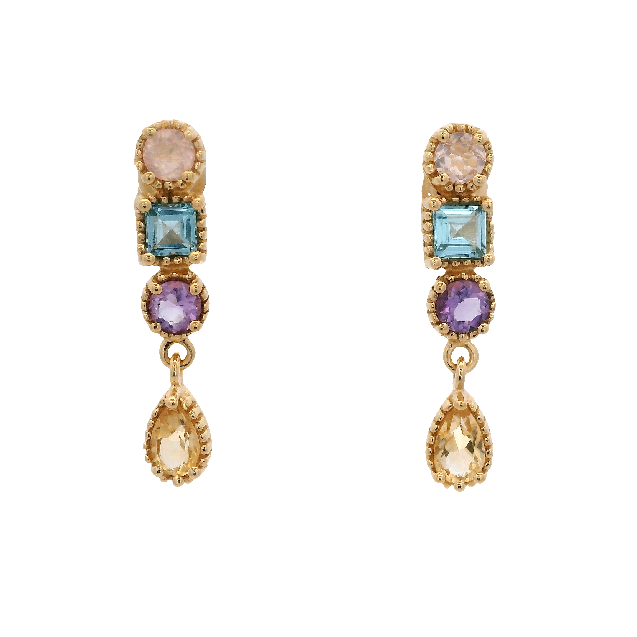 925YG MULTI SHAPE MULTI STONE DRIO CITRINE EARRINGS