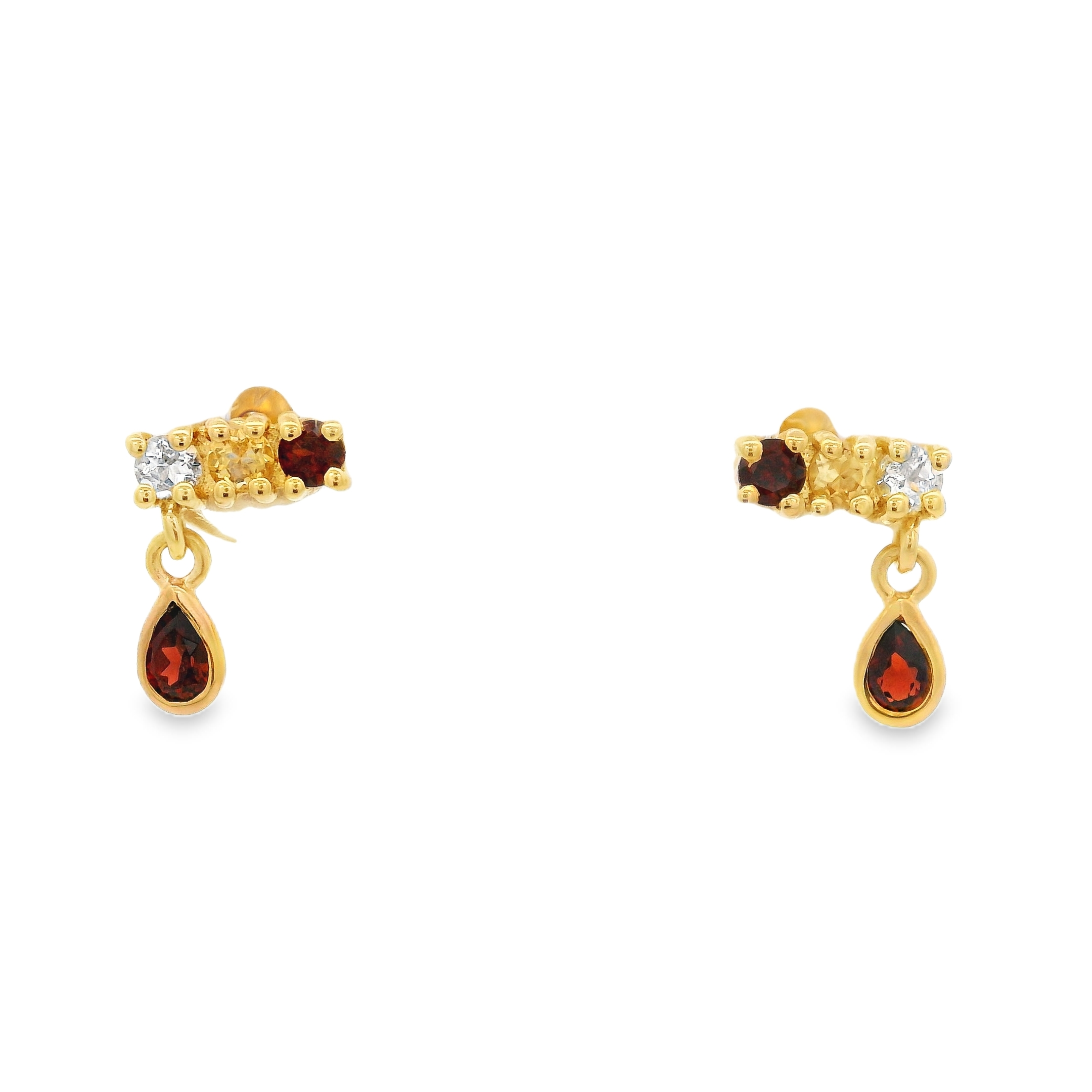 925YG BAR 3 STONE WITH DROP GARNET EARRINGS