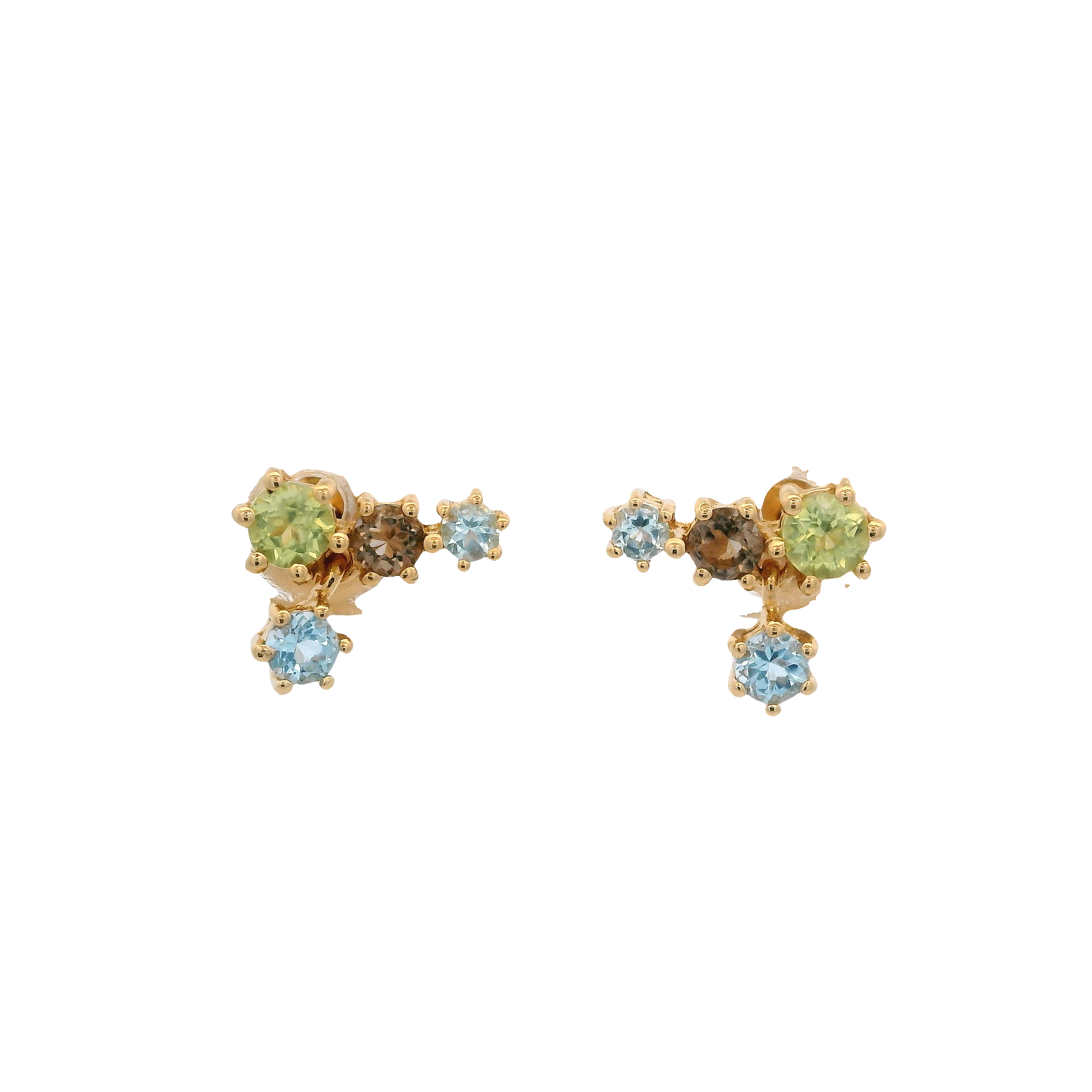 925YG BAR CURV MULTI STONE PERIDOT SMOKY QUARTZ EARRINGS