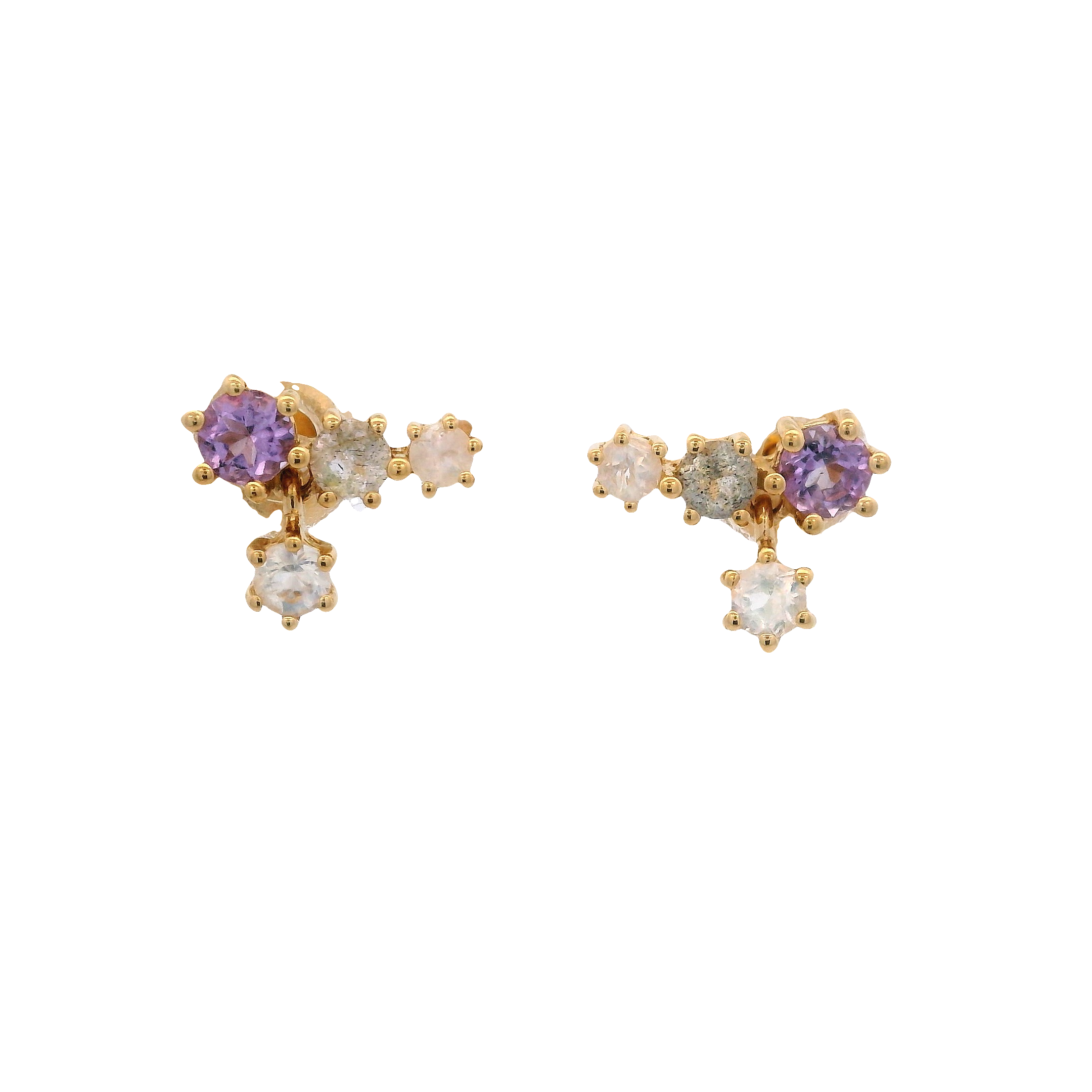 925YG BAR CURV MULTI STONE AMETHYST LABRADORITE EARRINGS