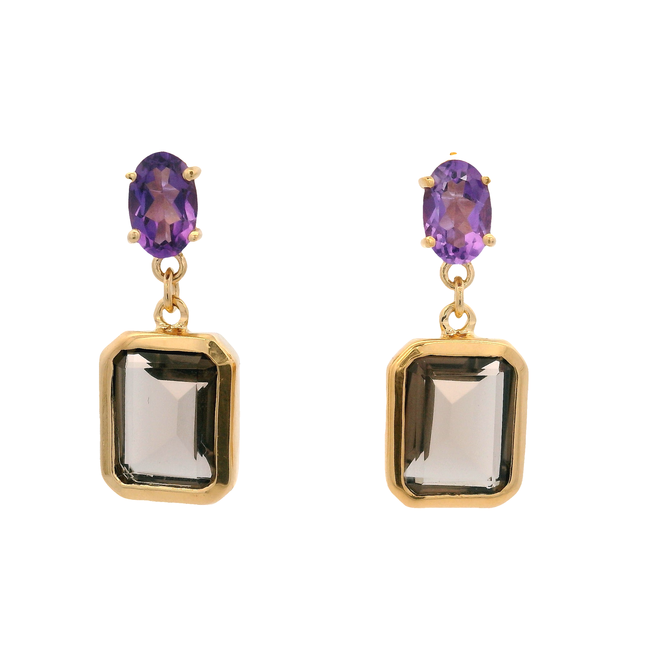 925YG AMETHYST DROP RECTAGLE SMOKY QUARTZ EARRINGS