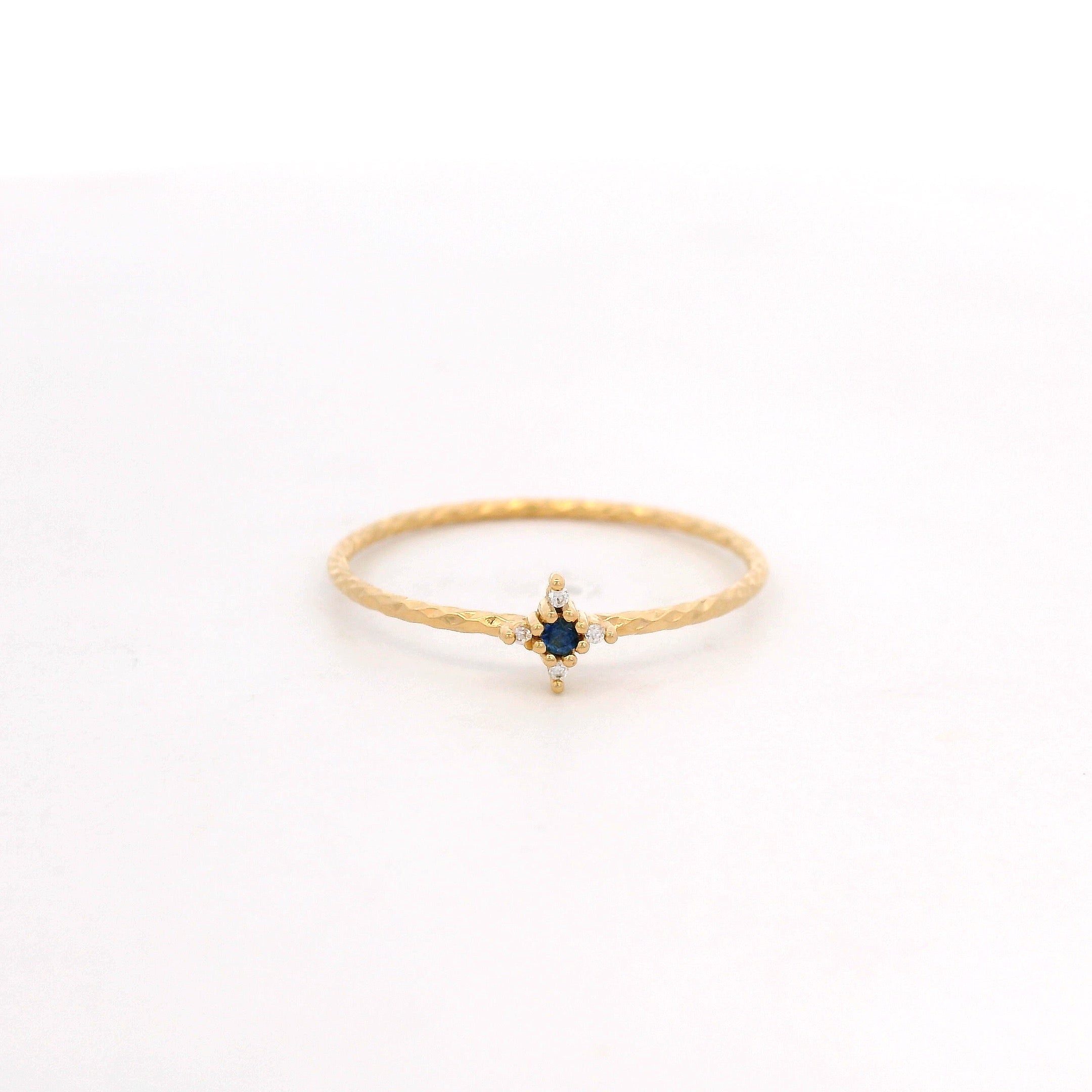 925YG MINI CLOVER CENTER BLUE SAPPHIRE CZ RING T6.5