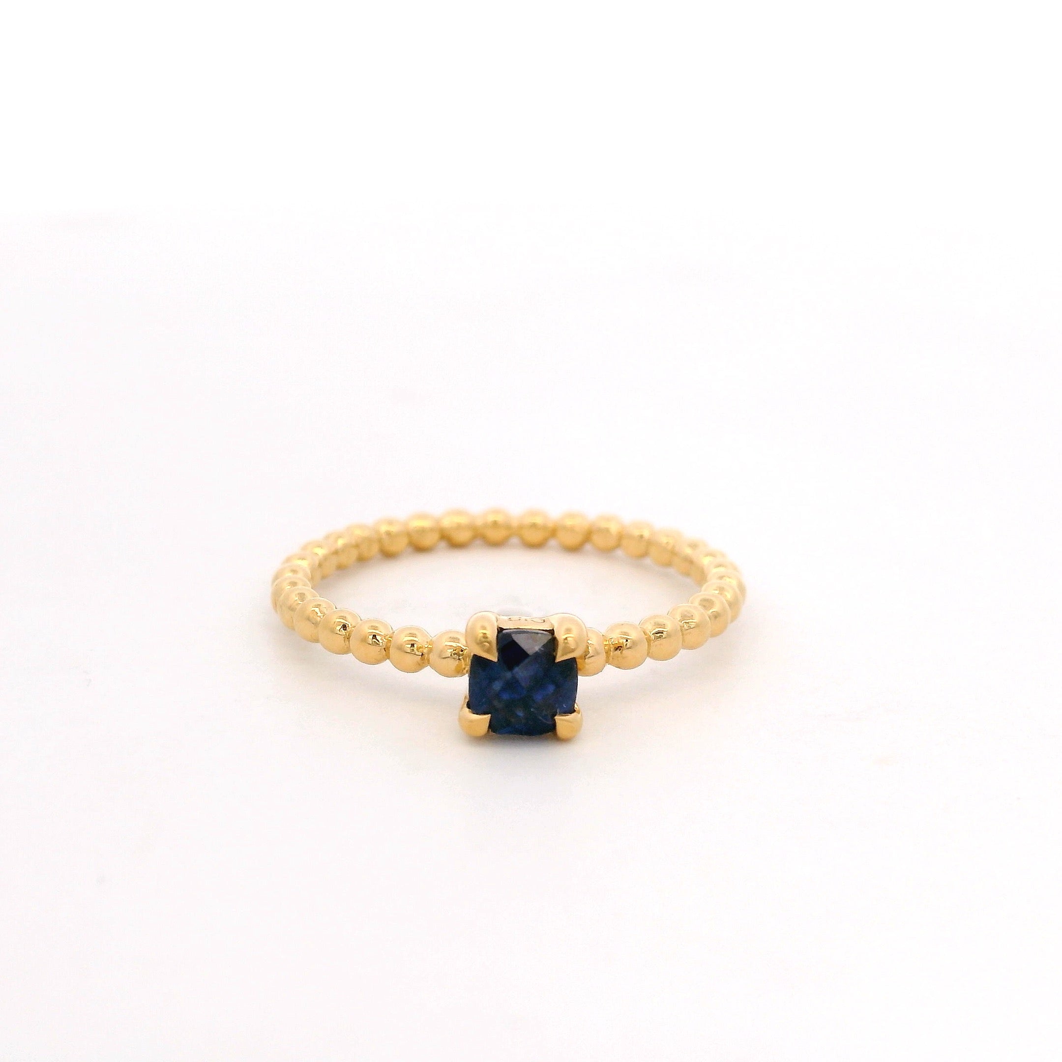 925YG BEZEL SAPPHIRE GLASS FILLED BEANDS RING T6.5