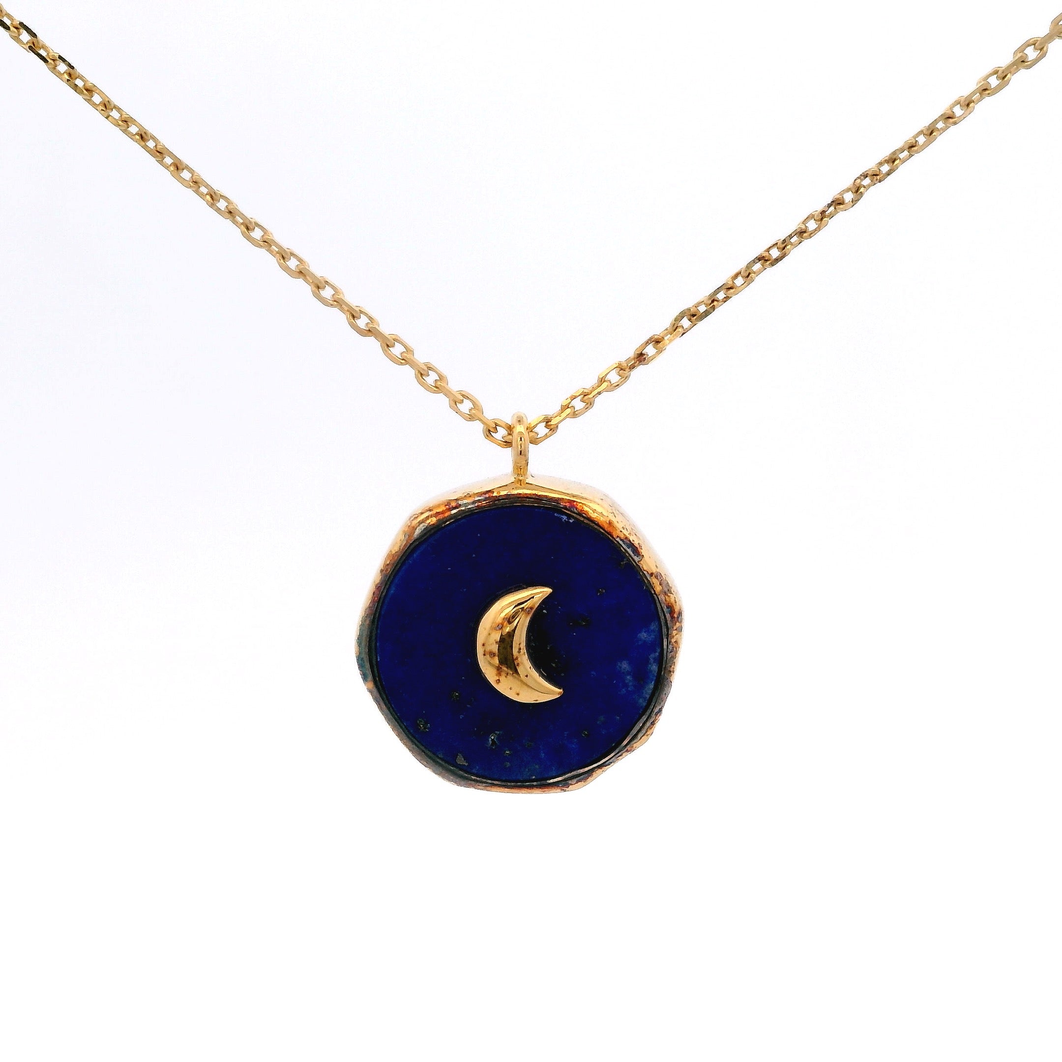 925YG ROUND LAPIS LAZULI WITH MOON NECKLACE
