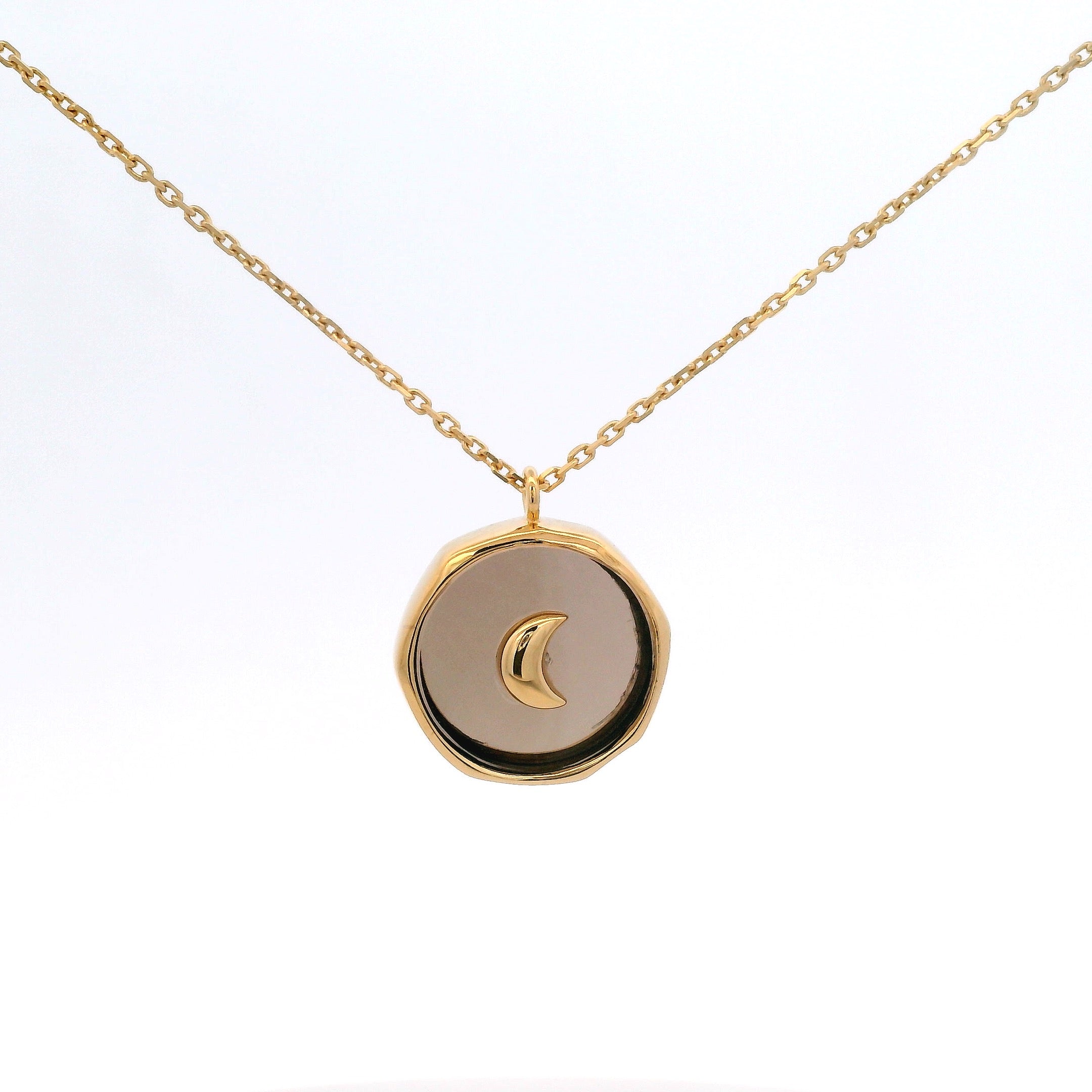 925YG ROUND SMOKY QUARTZ WITH MOON NECKLACE
