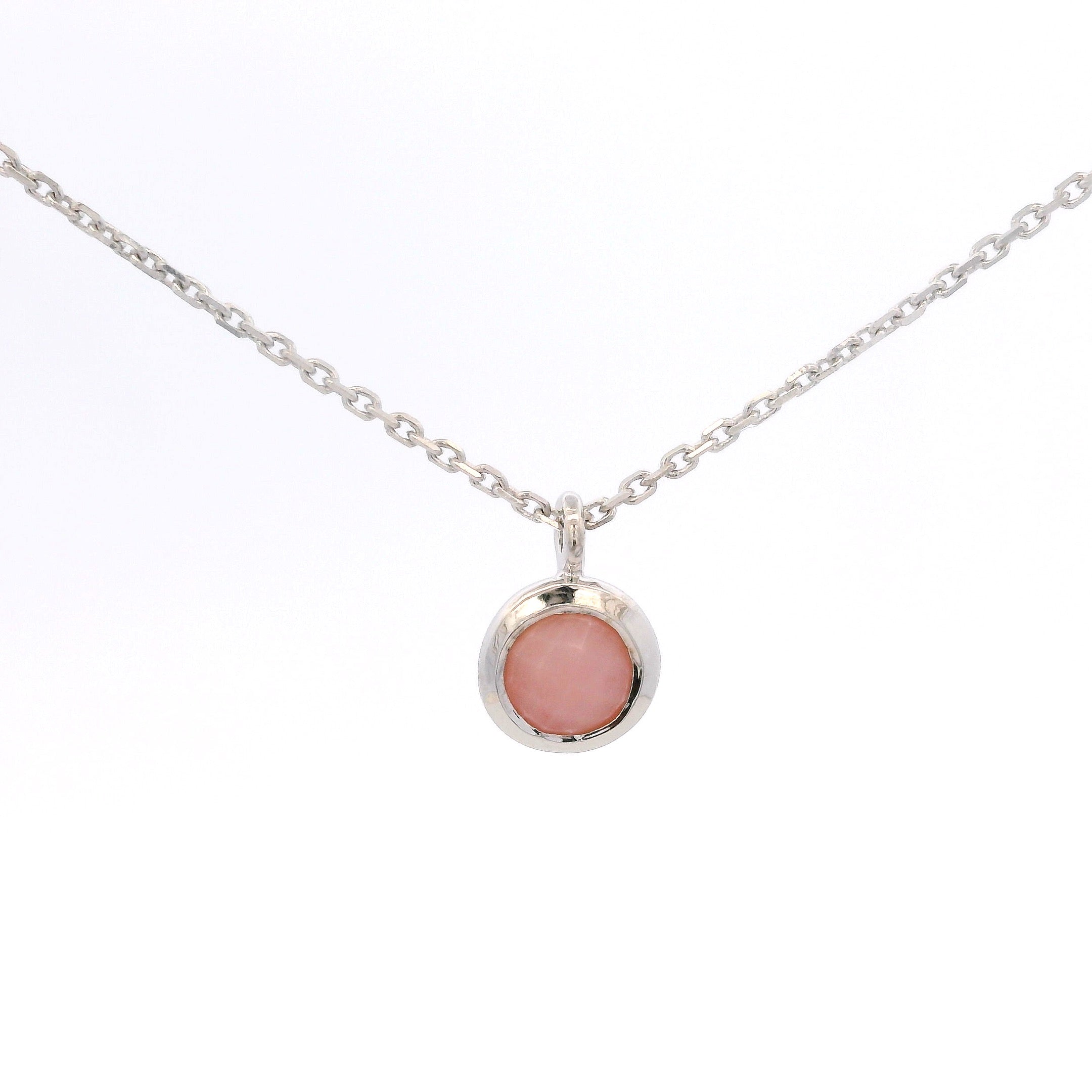 925SL BEZEL OPAL PINK SOLITARY NECKLACE