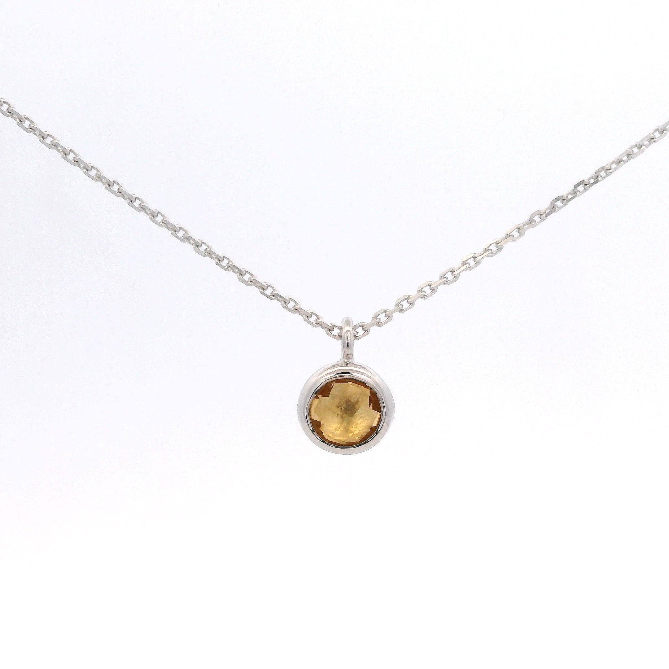 925SL BEZEL CITRINE SOLITARY NECKLACE