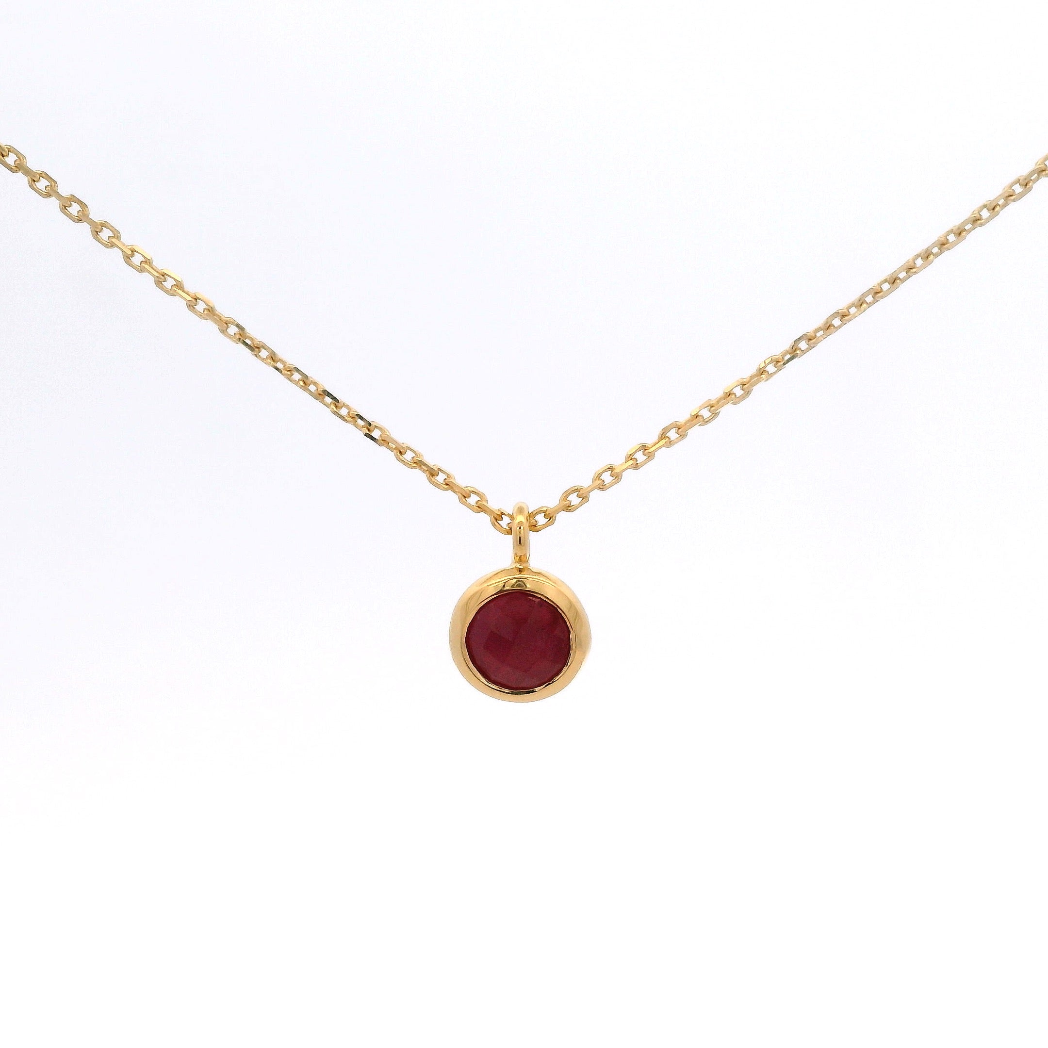 925YG BEZEL RUBY GLASS FILLED NECKLACE