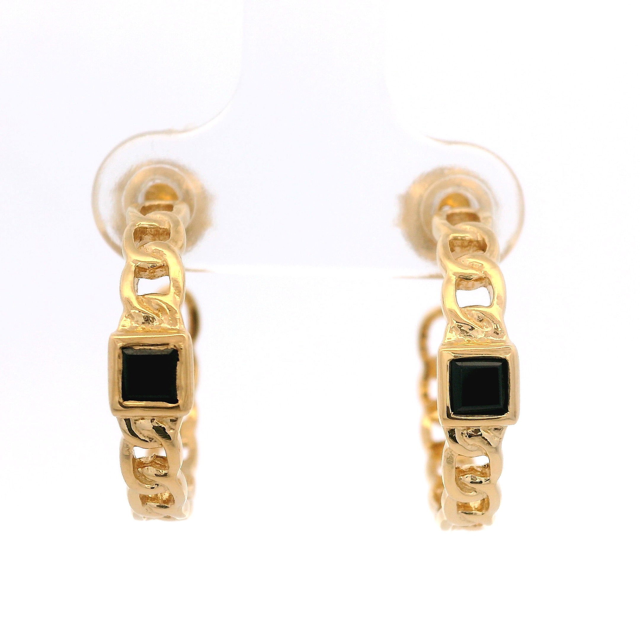925YG SQUARE SPINEL BLACK CURB LINK HUGGIES