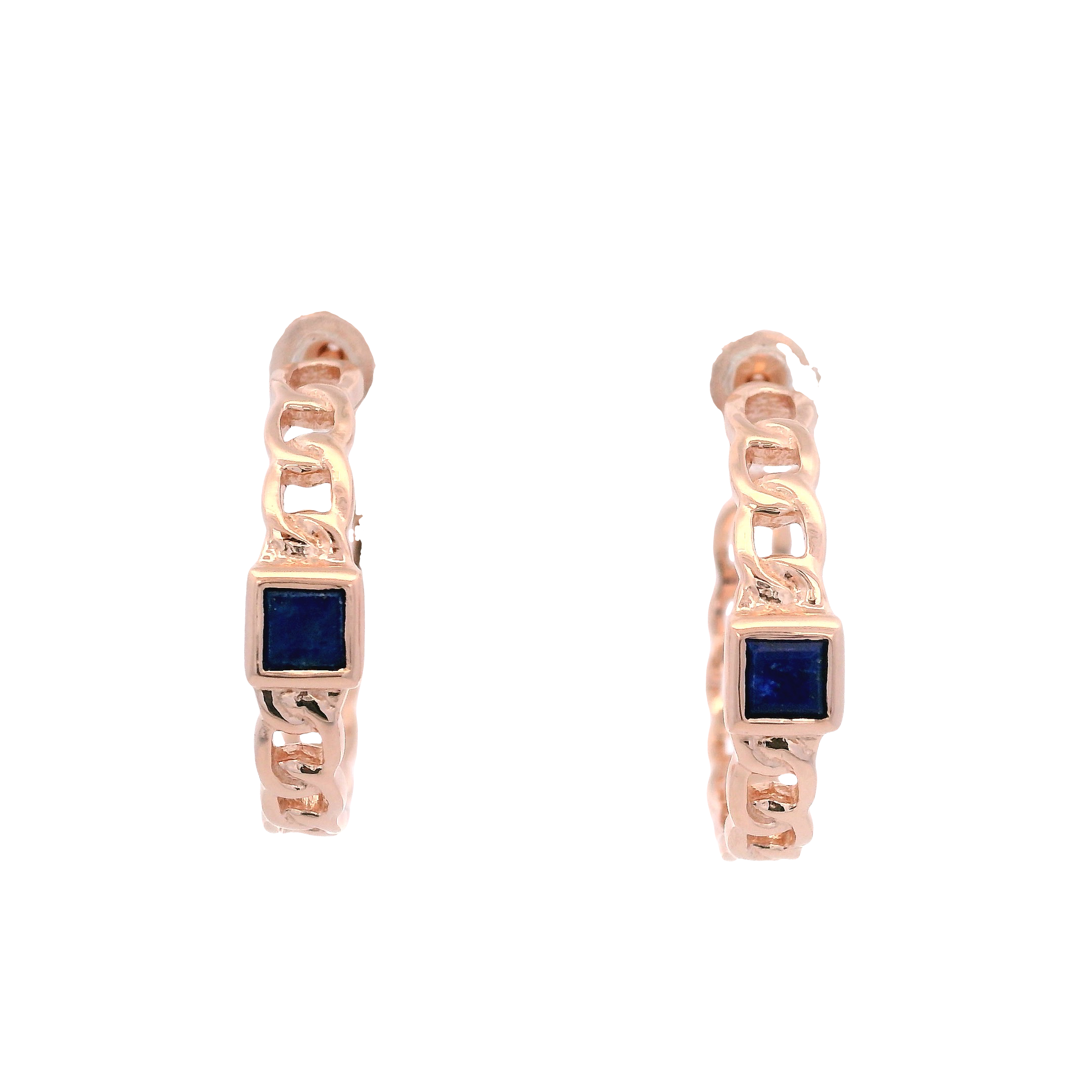 925RG SQUARE LAPIS LAZULI CURB LINK HUGGIES