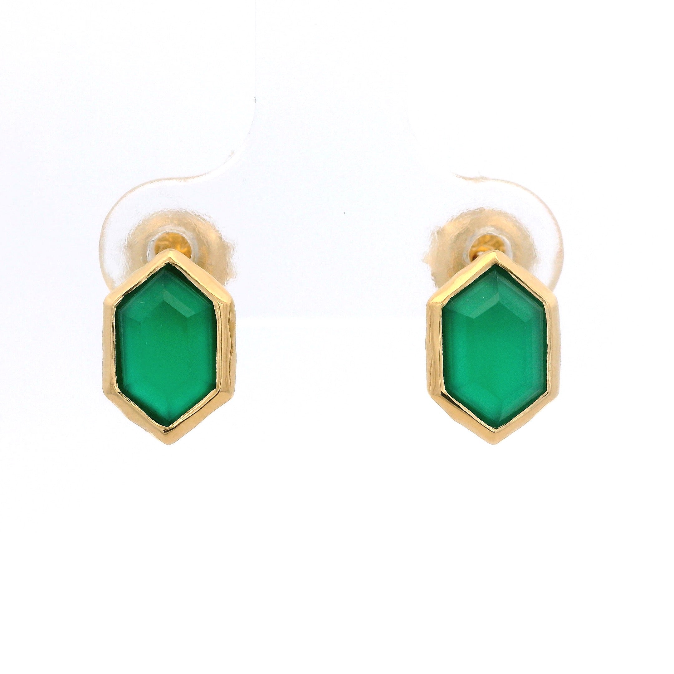 925YG HEXAGONAL BEZEL ONIX GREEN EARRINGS