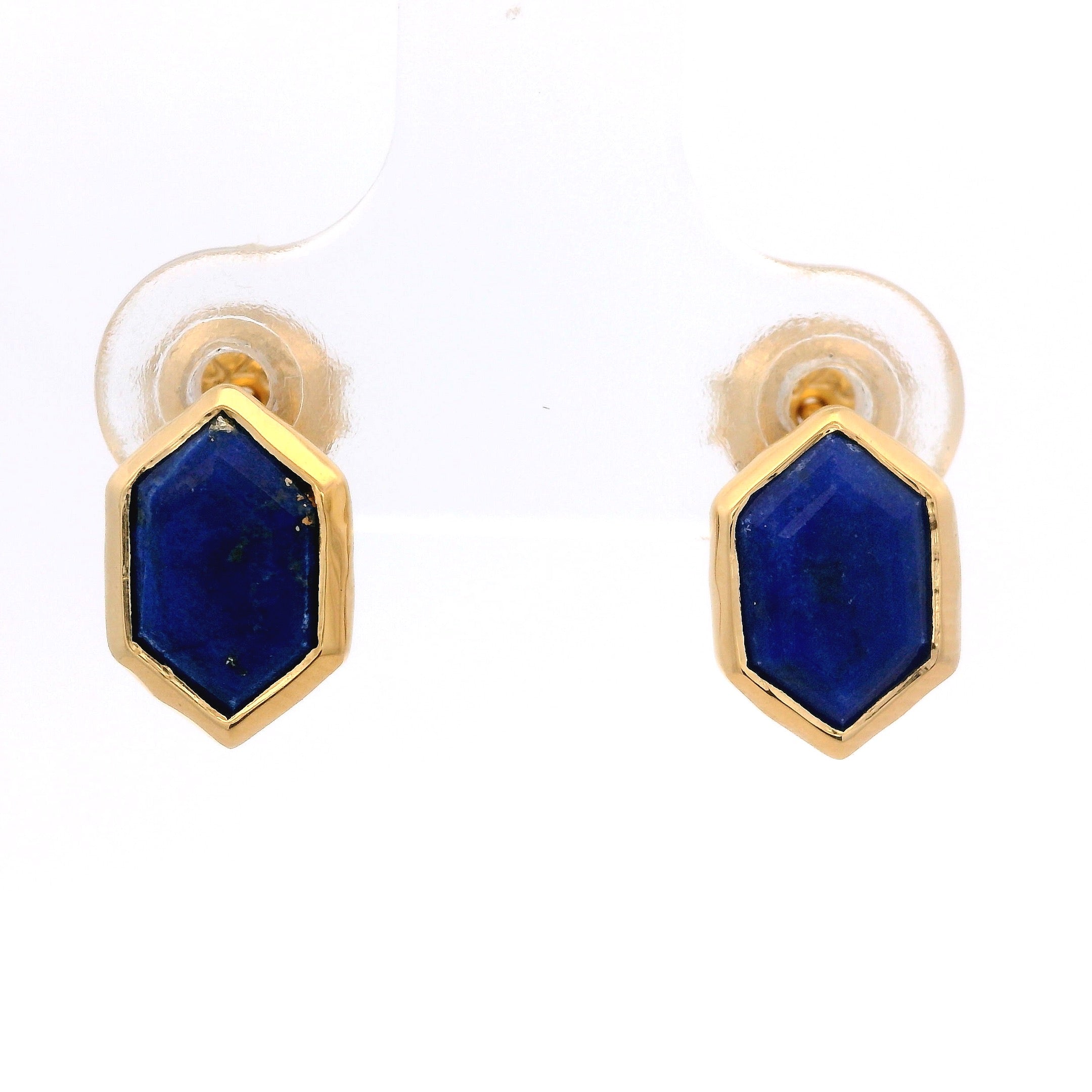 925YG HEXAGONAL BEZEL LAPIS LAZULI EARRINGS