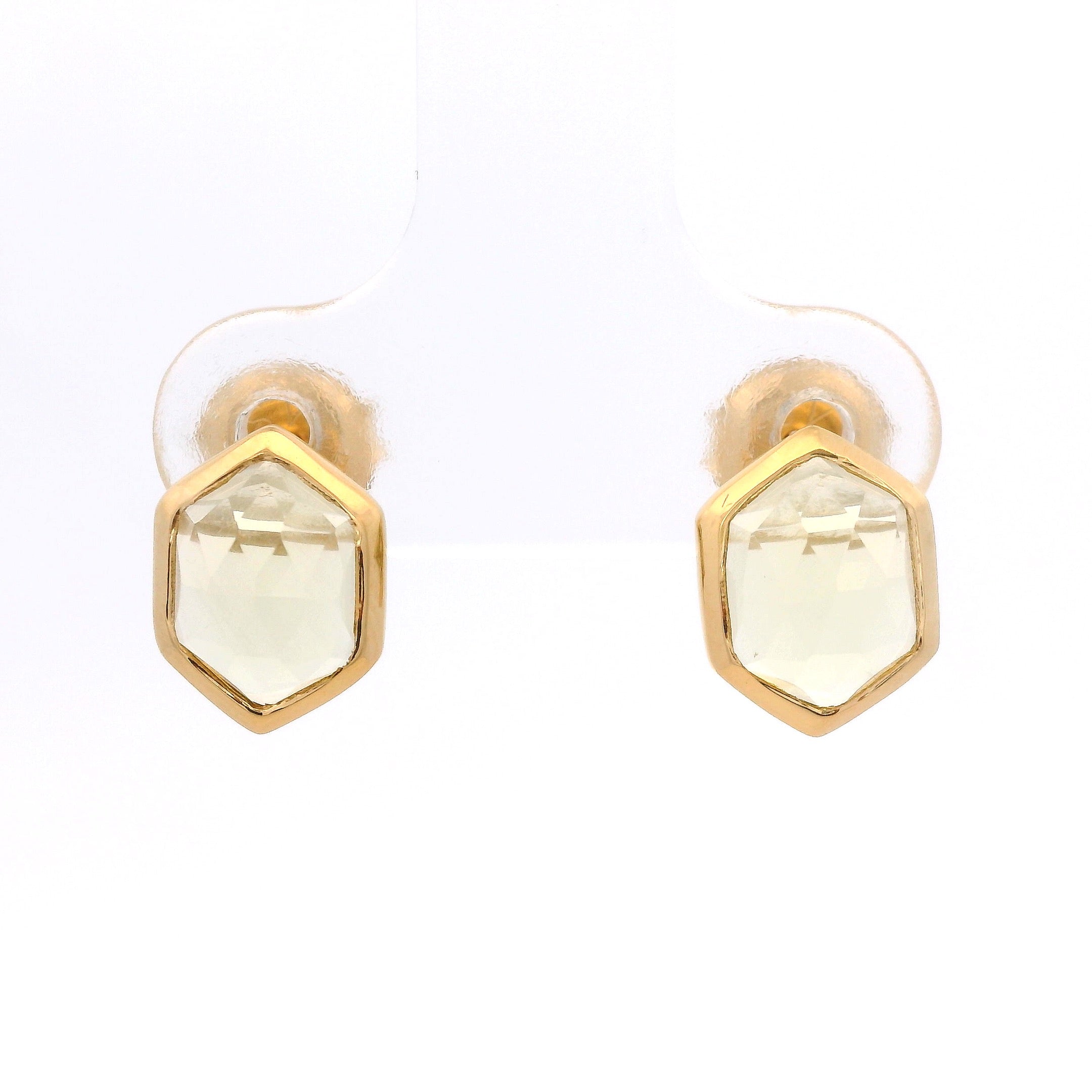 925YG HEXAGONAL LEMON QUARTZ EARRINGS