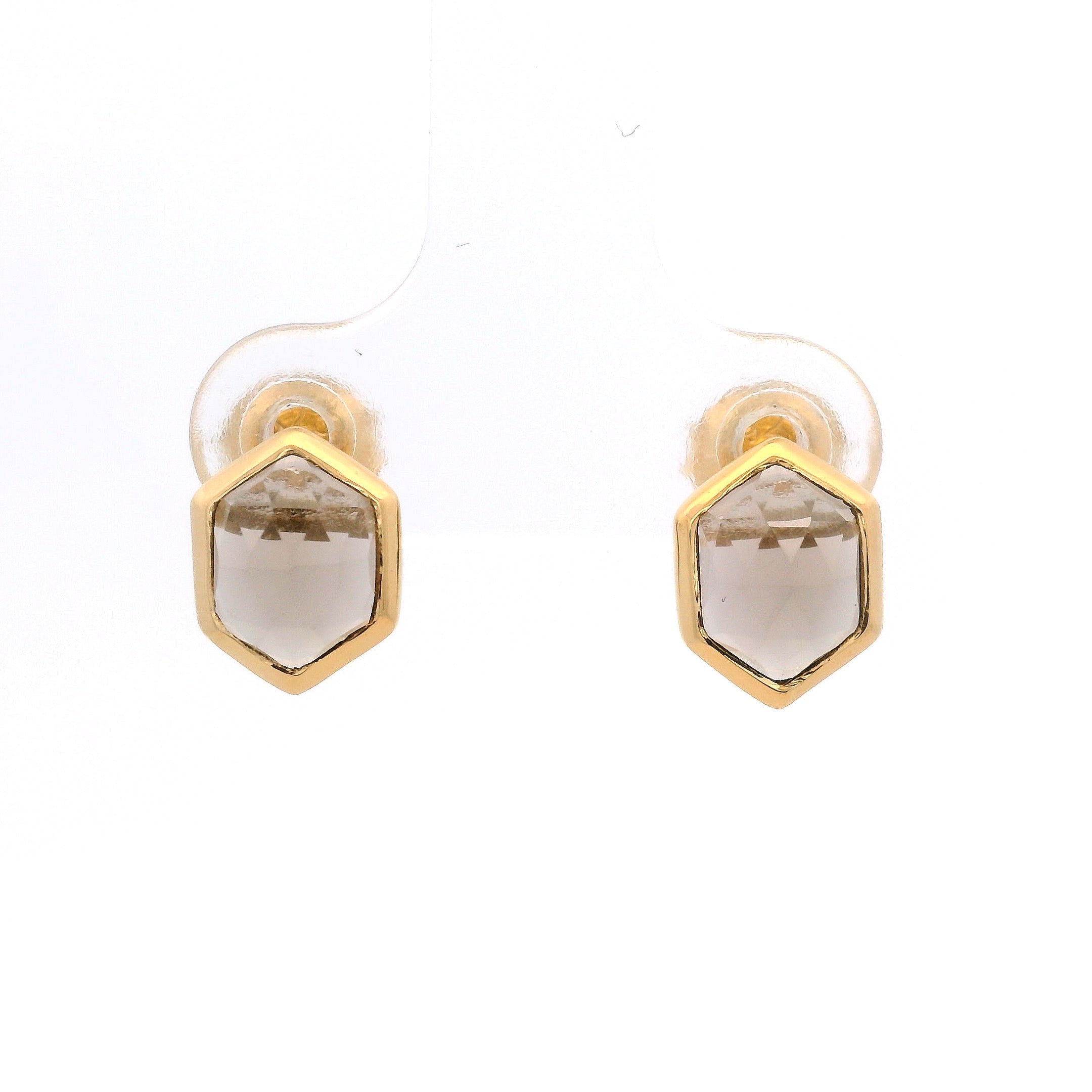 925YG HEXAGONAL SMOKY QUARTZ EARRINGS