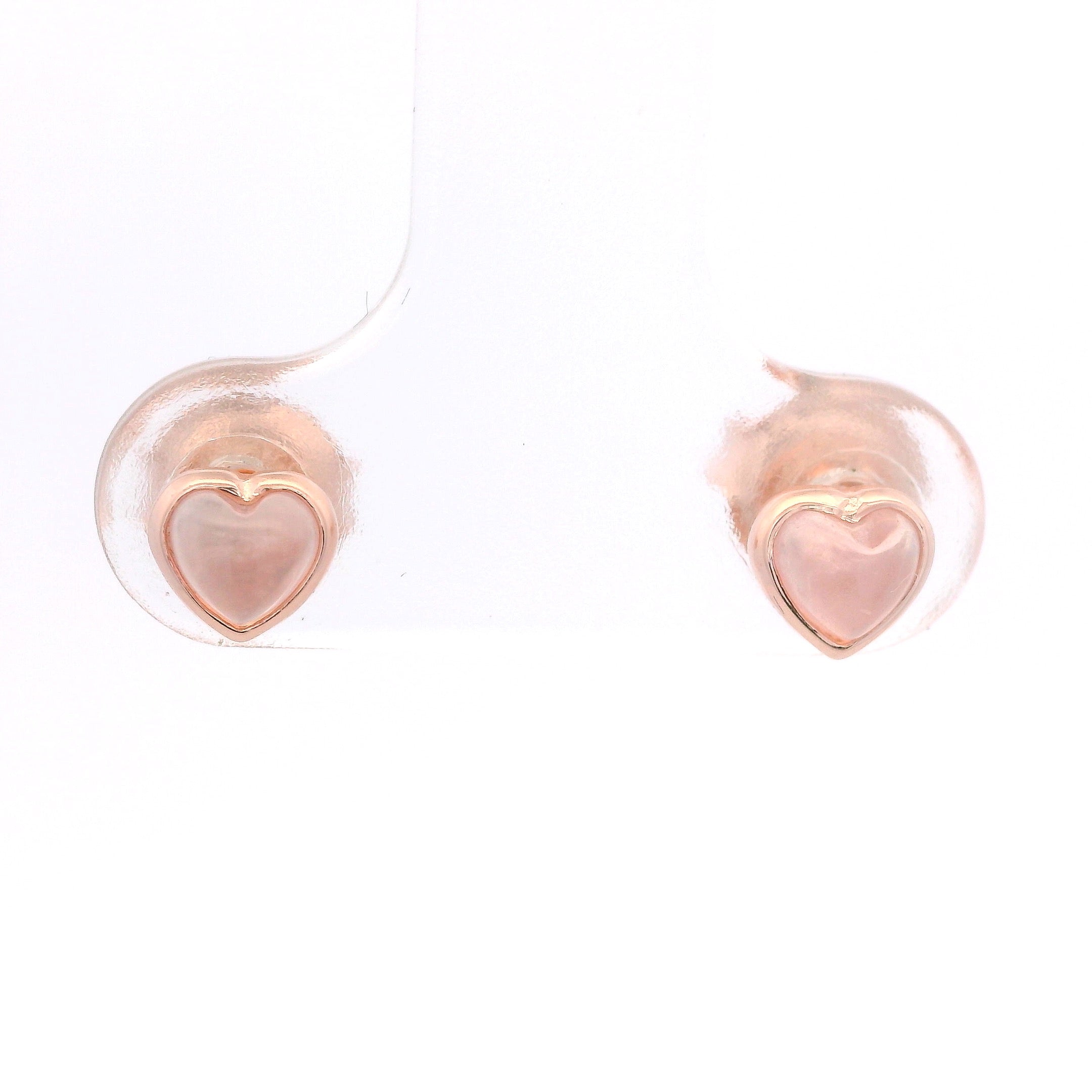 925RG MINI BEZEL HEART ROSE QUARTZ EARRINGS