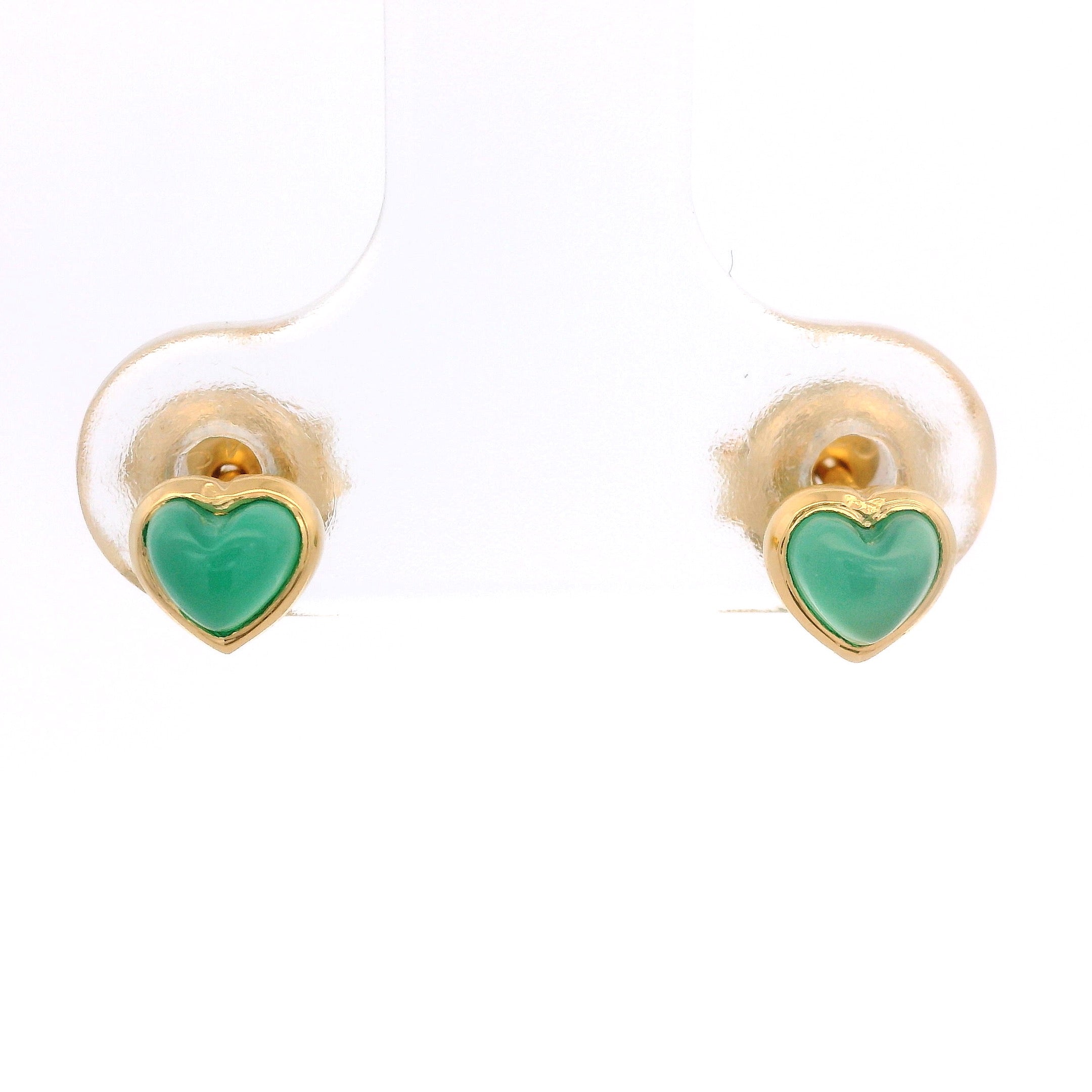925YG MINI BEZEL HEART ONYX GREEN EARRINGS