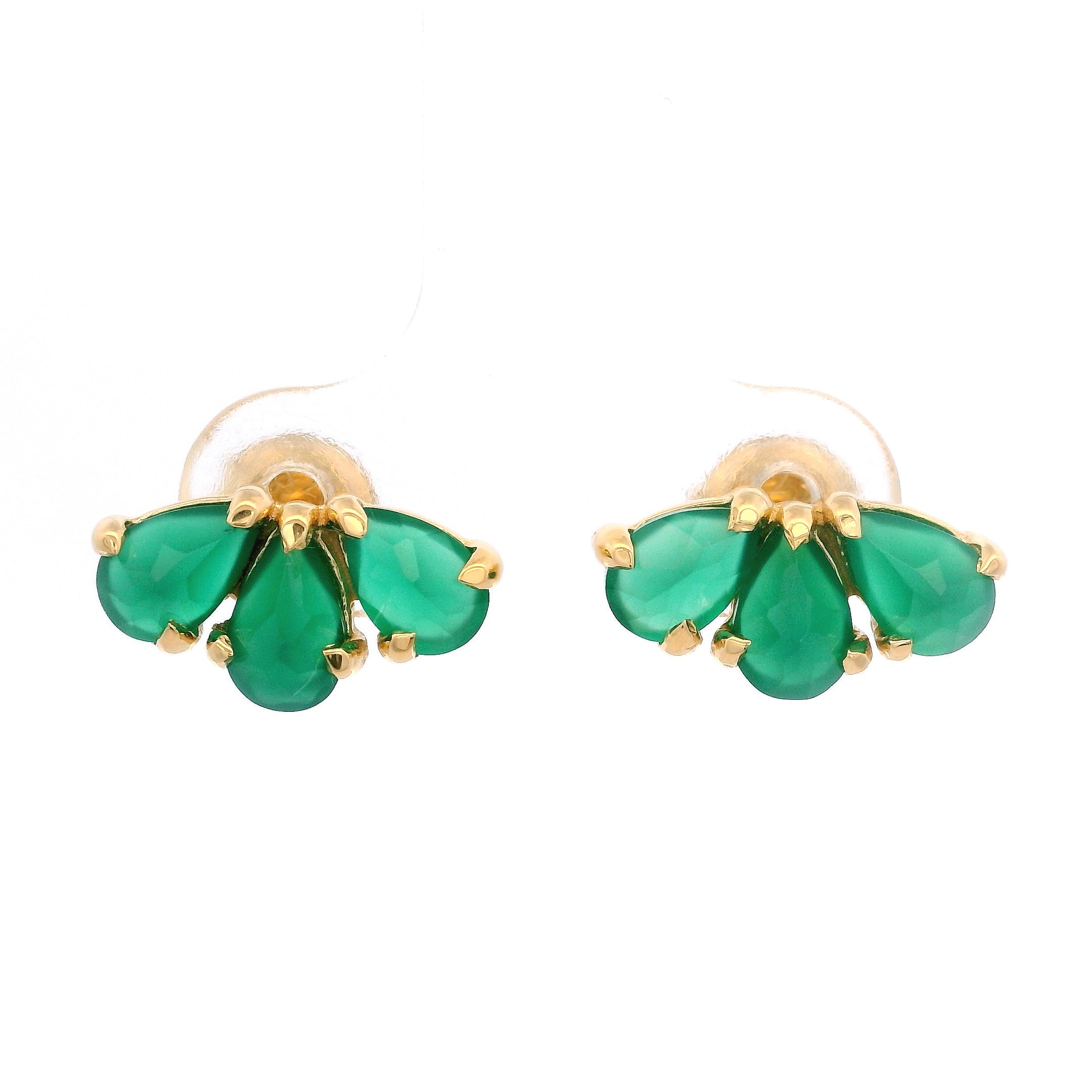 925YG THREE DROP ONYX GREEN EARRINGS