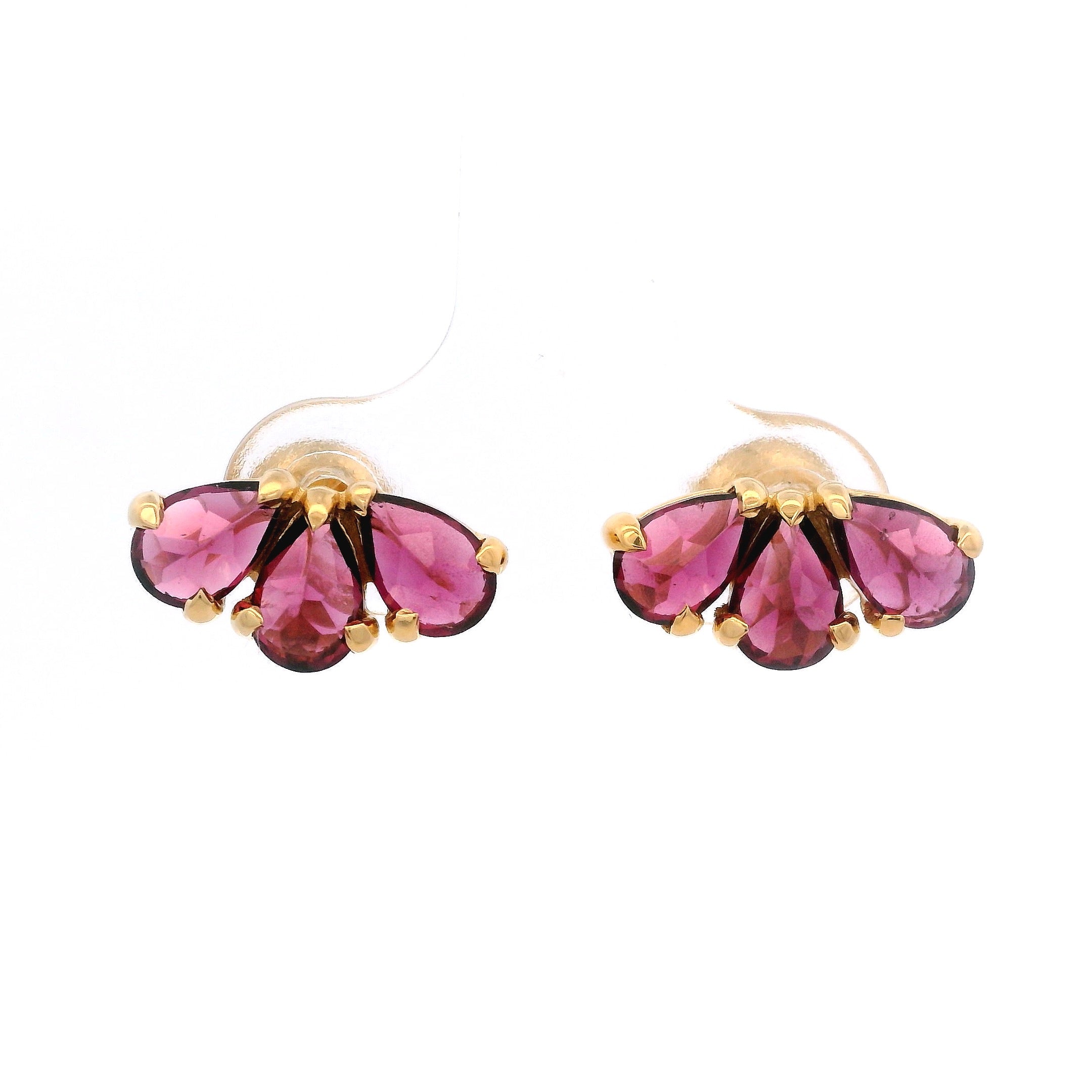 925YG THREE DROP RHODOLITE GARNET EARRINGS