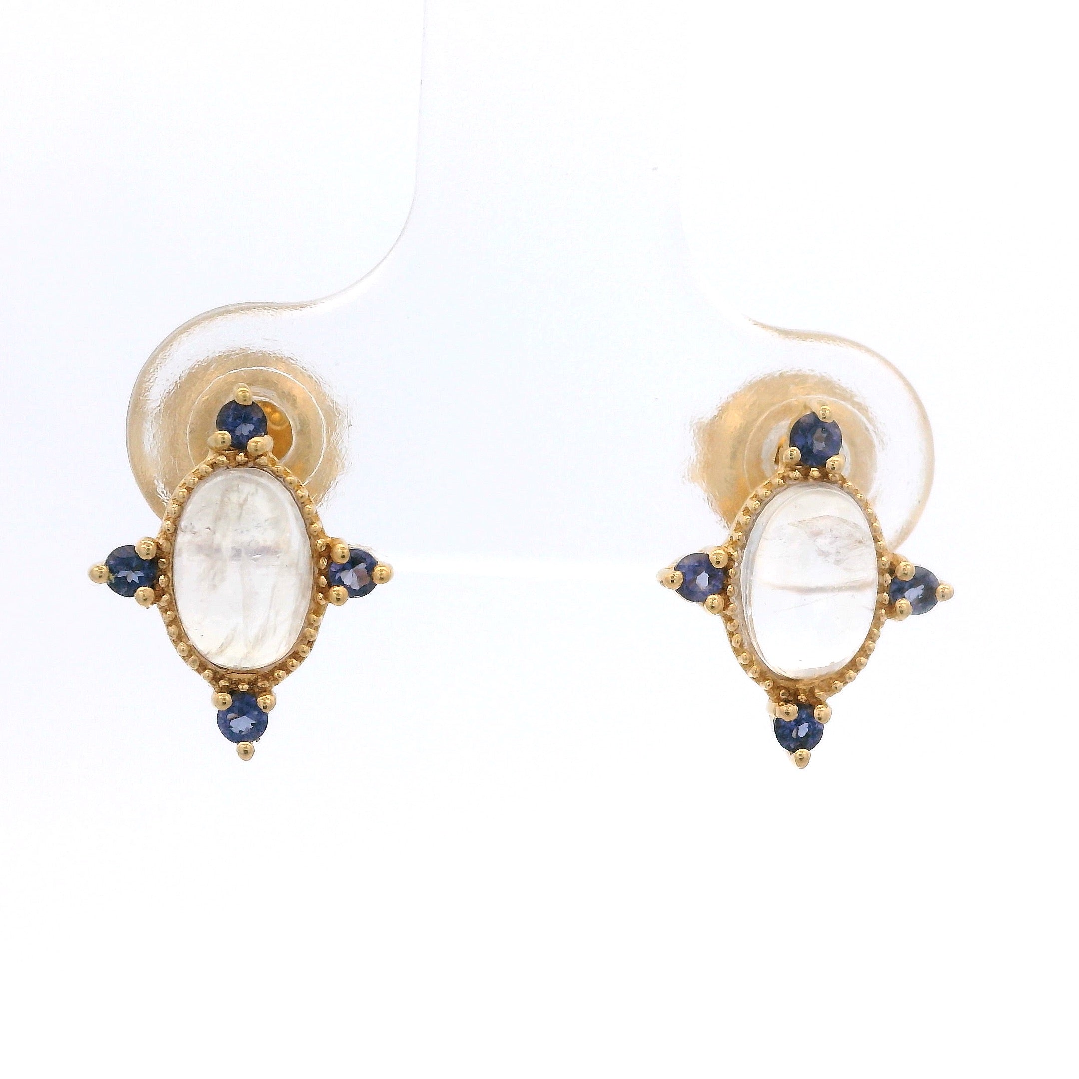 925YG OVAL MOOSTONE 4 POINTS IOLITE EARRINGS
