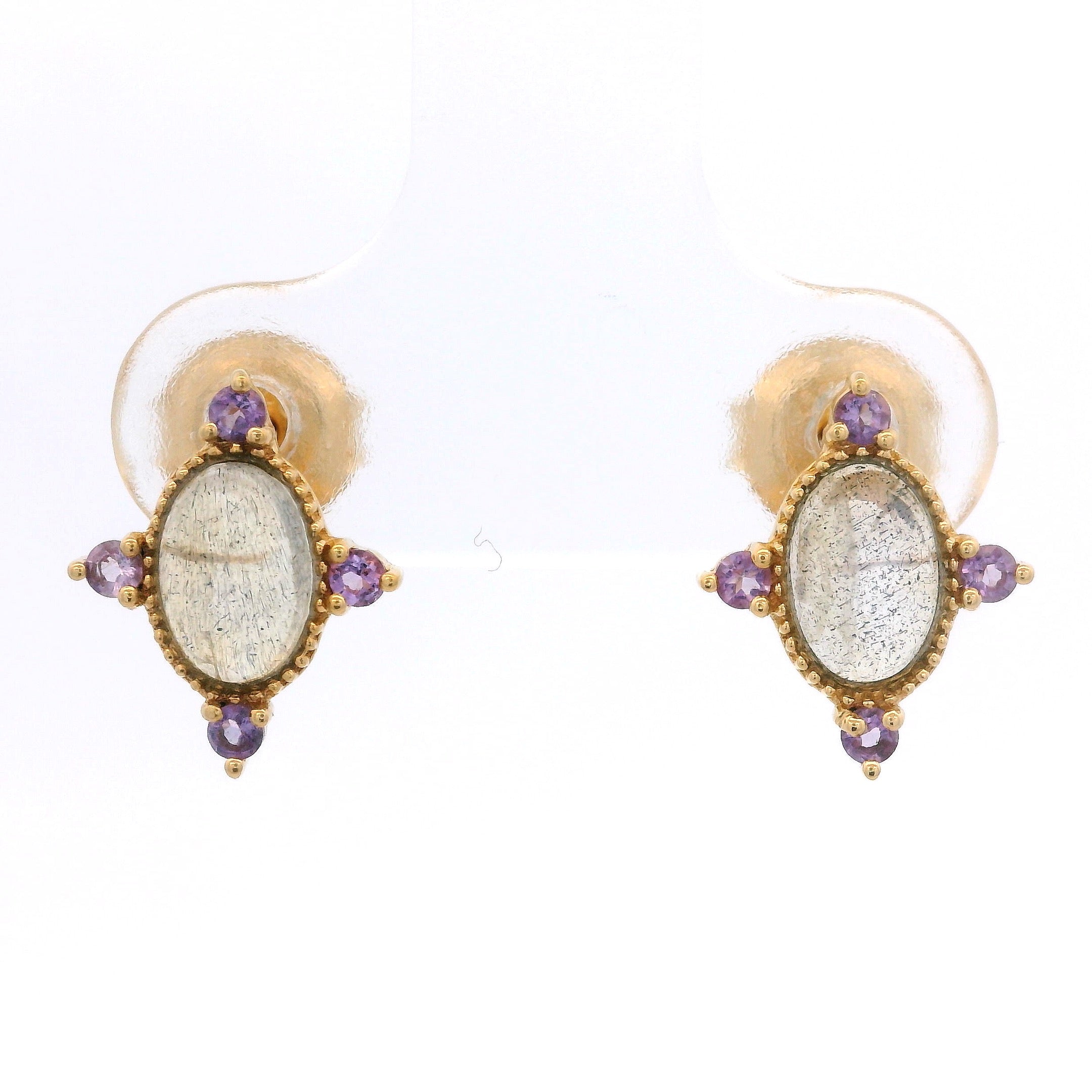 925YG OVAL LABRADORITE 4 POINTS AMETHYST EARRINGS