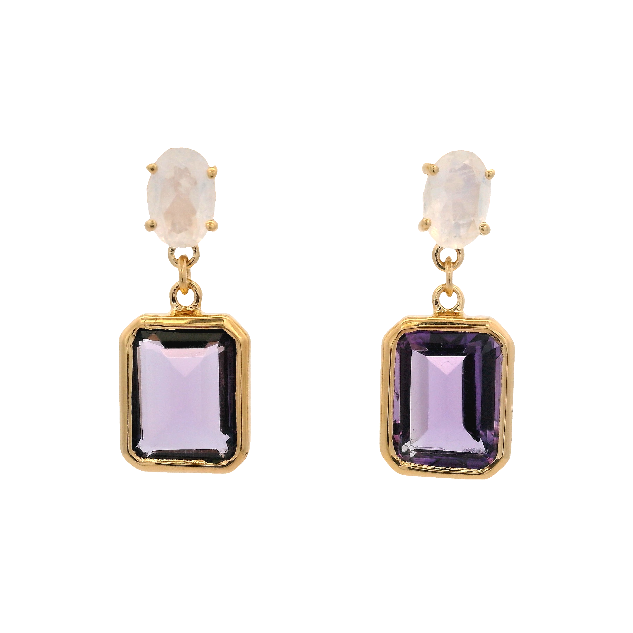 925YG MOOSTONE DROP RECTAGLE AMETHYST EARRINGS