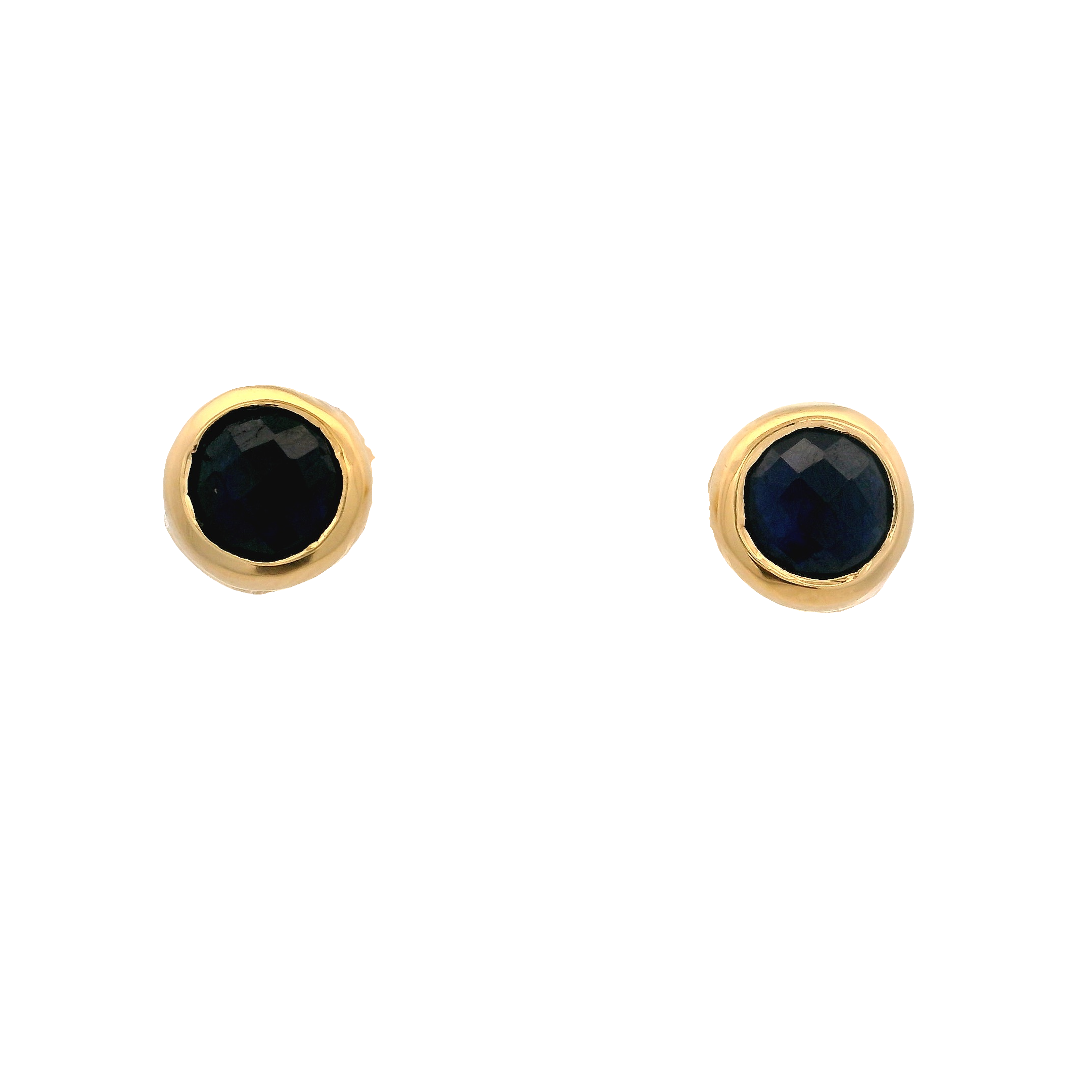 925YG STUD BEZEL SAPPHIRE GLASS FILLED EARRINGS