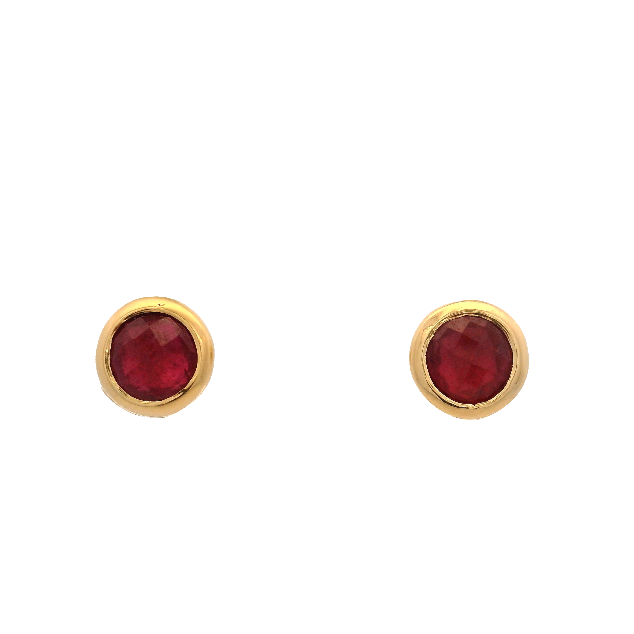 925YG STUD BEZEL RUBY GLASS FILLED EARRINGS