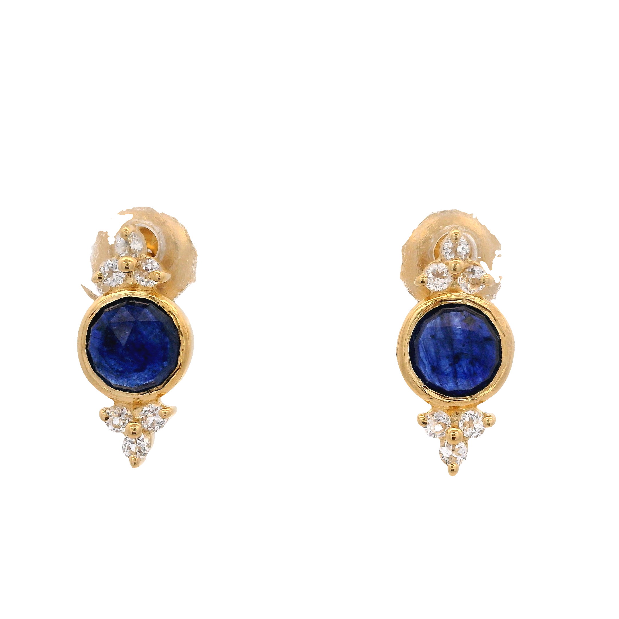 925YG BEZEL SAPPHIRE GLASS FILLED WITH POINTS TOPAZ WHITE EARRINGS