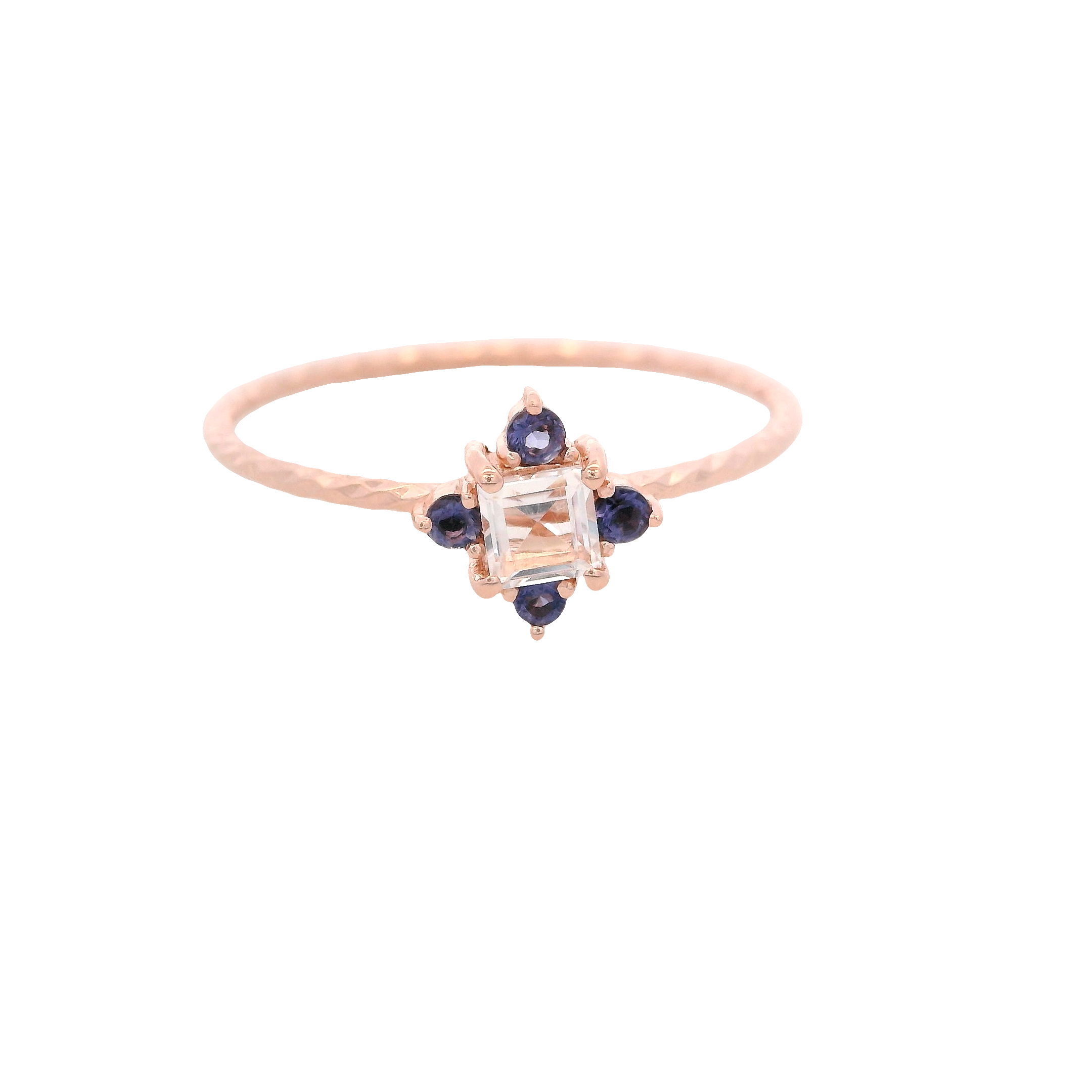 925RG SQUARE ROCK CRYSTAL POINTS IOLITE RING T6.5