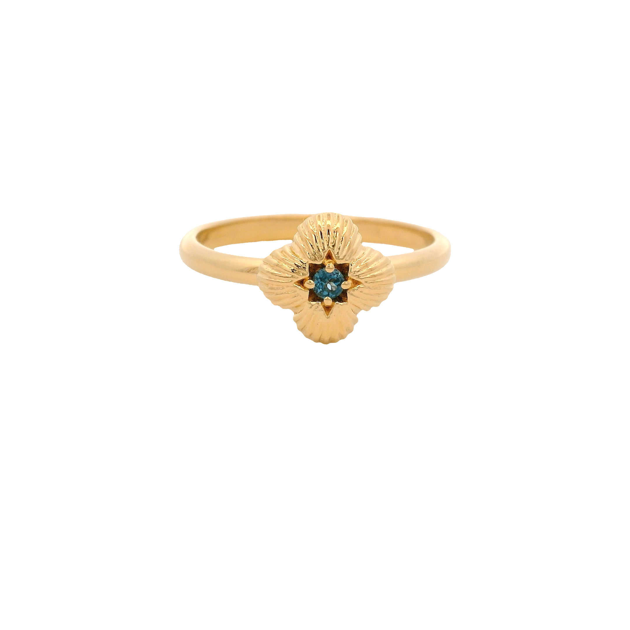 925YG TEXTURE CLOVER CENTER TOPAZ BLUE RING T6.5