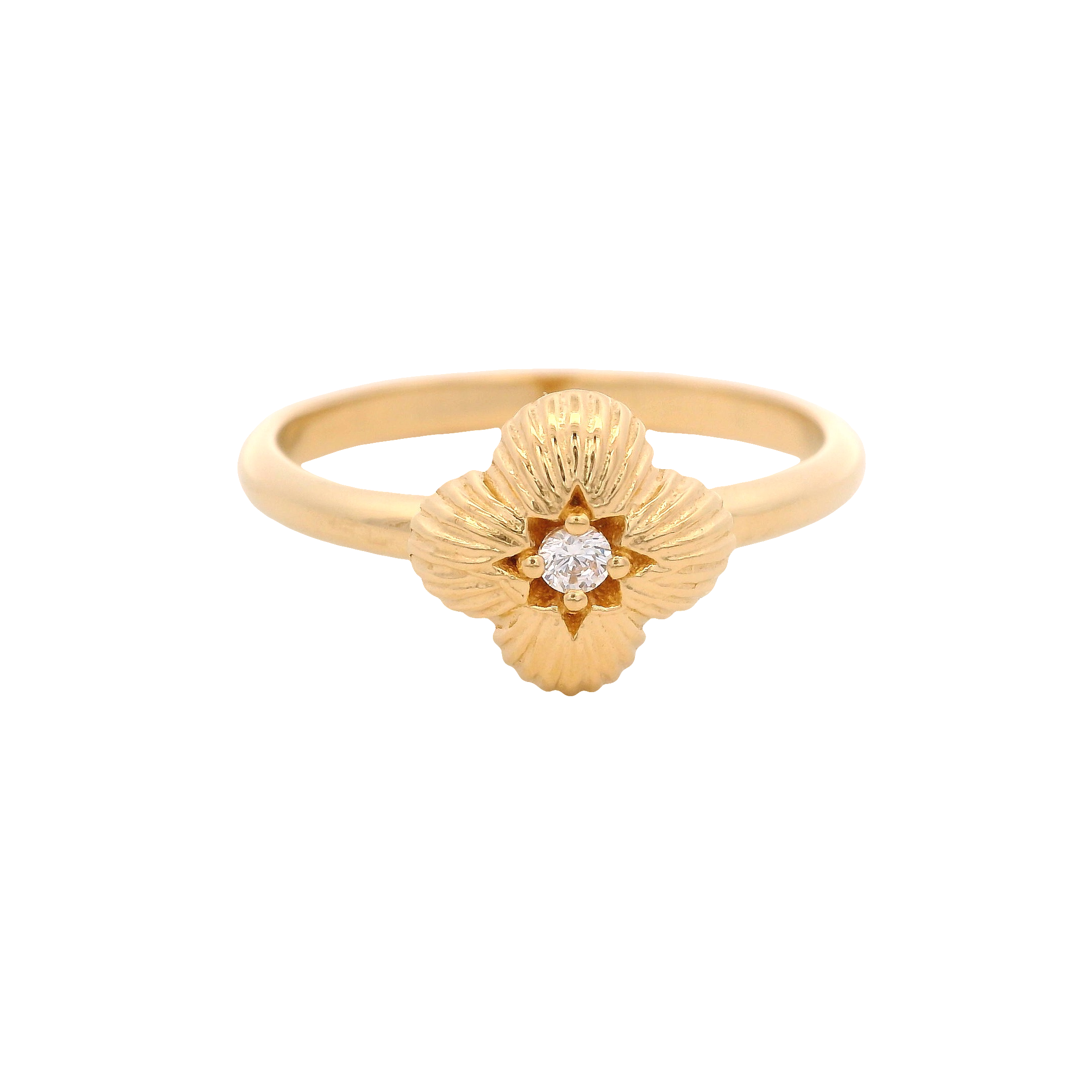 925YG TEXTURE CLOVER CENTER CZ RING T6.5