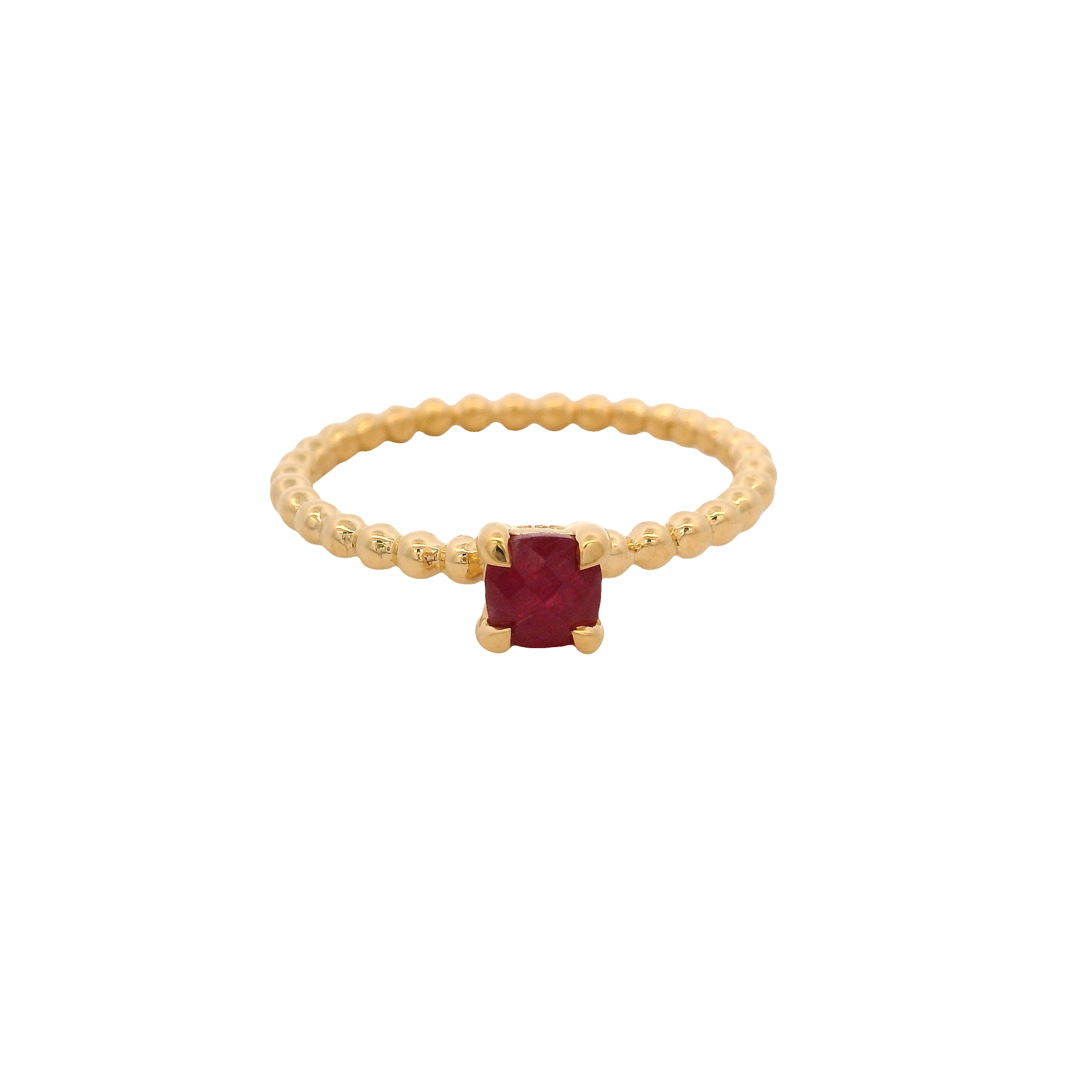 925YG BEZEL RUBY GLASS FILLED BEANDS RING T6.5