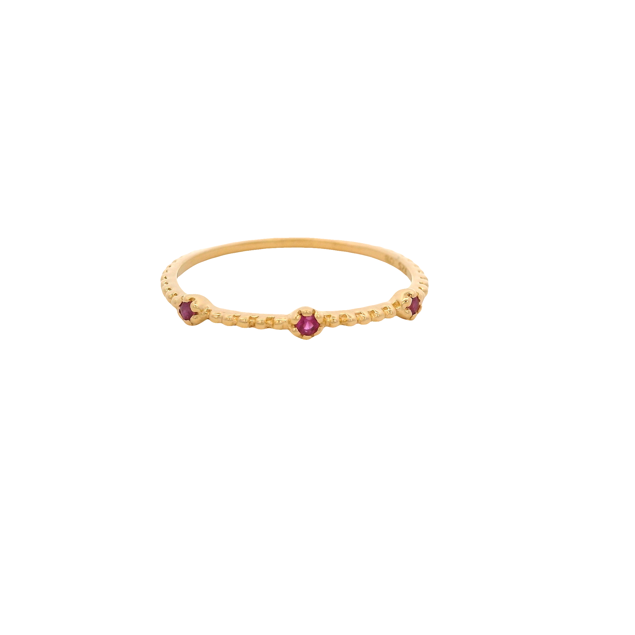 925YG 3 STONE RUBY RING T6.5