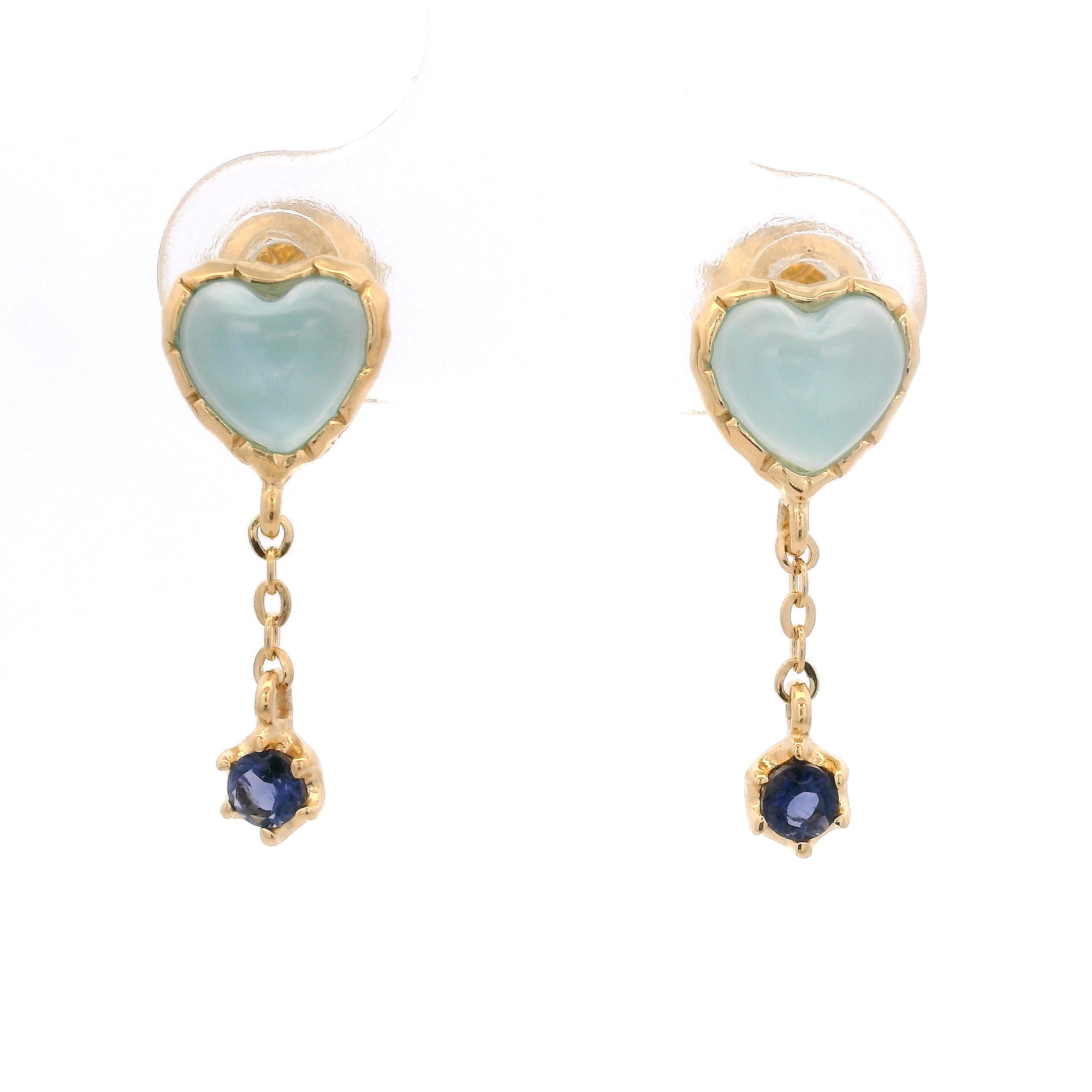 925YG HEART CHALCEDONY CHAIN IOLITE EARRINGS